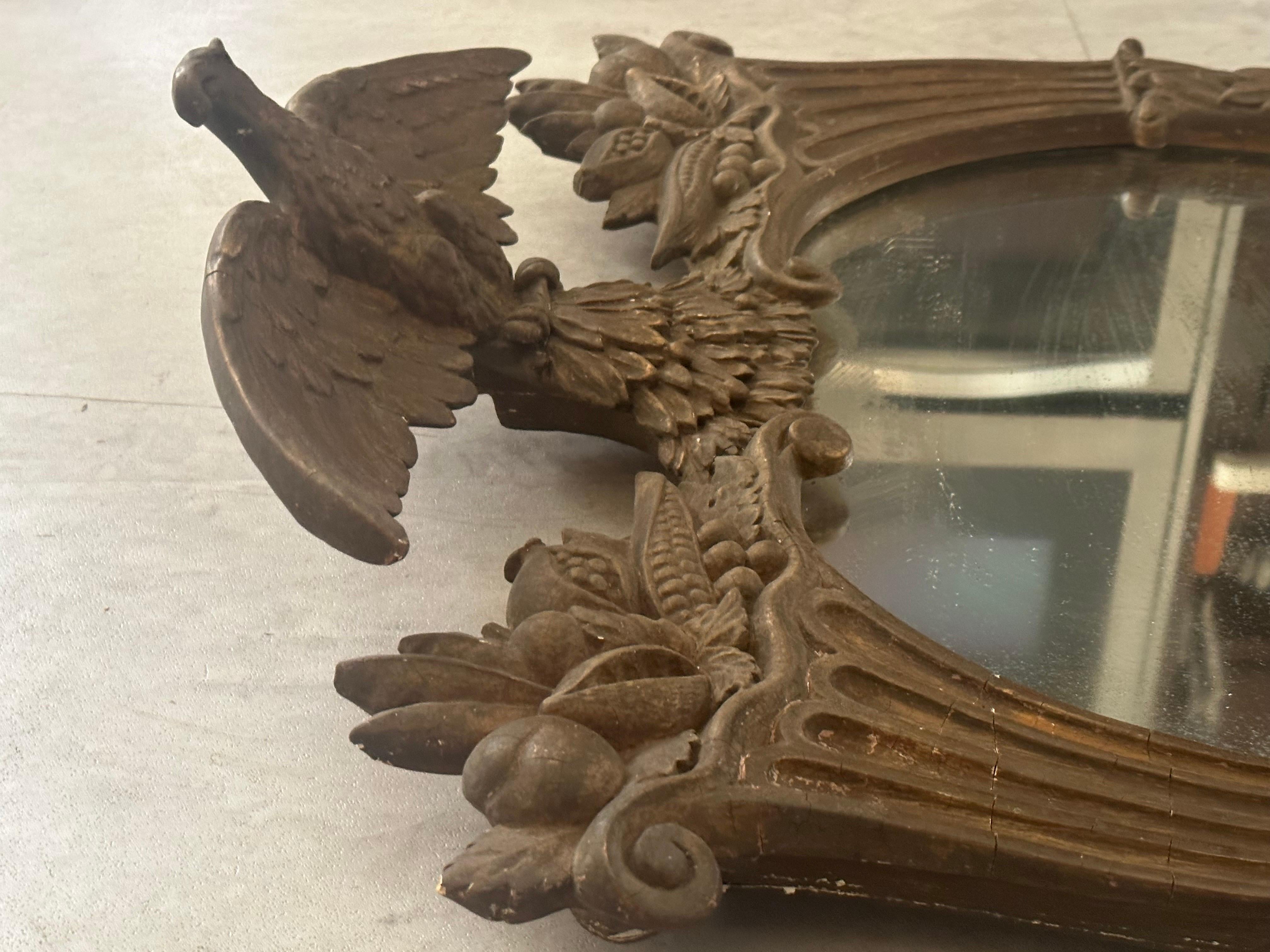 Plaster 19th C. Federal Style Gilt Wood Mirror w/ Eagle & Cornucopias For Sale