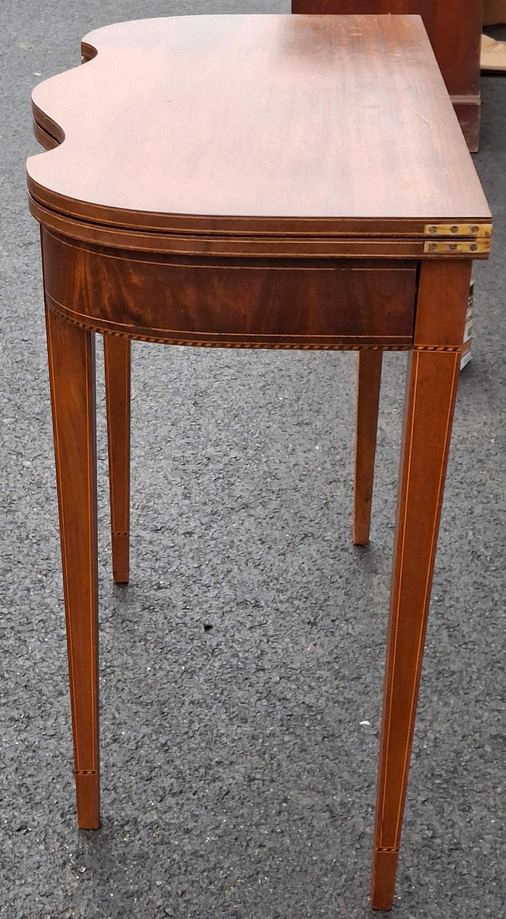 19th C. Federal Style Satinwood Inlaid Mahogany Fold Top Card or Console Table For Sale 7