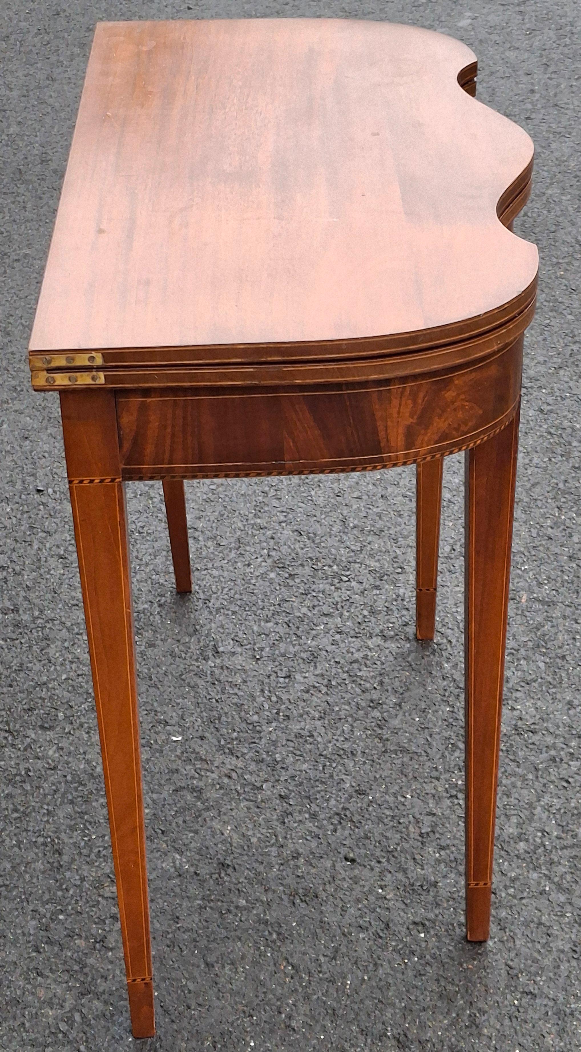 19th C. Federal Style Satinwood Inlaid Mahogany Fold Top Card or Console Table For Sale 8