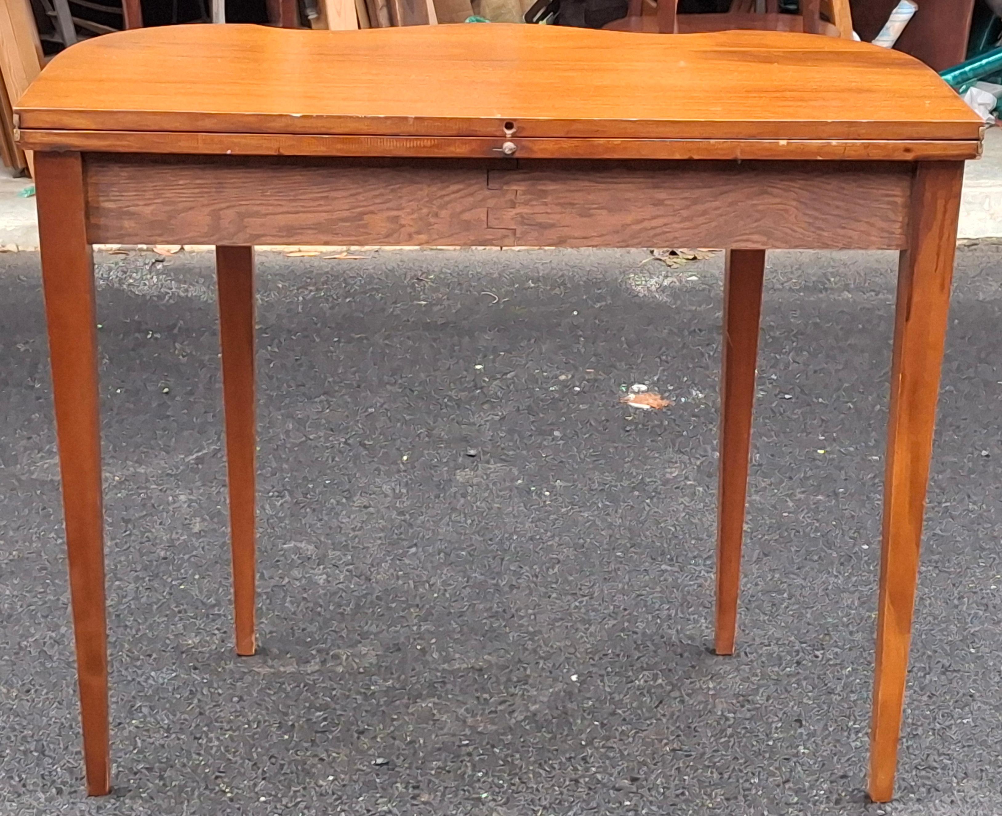 19th C. Federal Style Satinwood Inlaid Mahogany Fold Top Card or Console Table For Sale 9