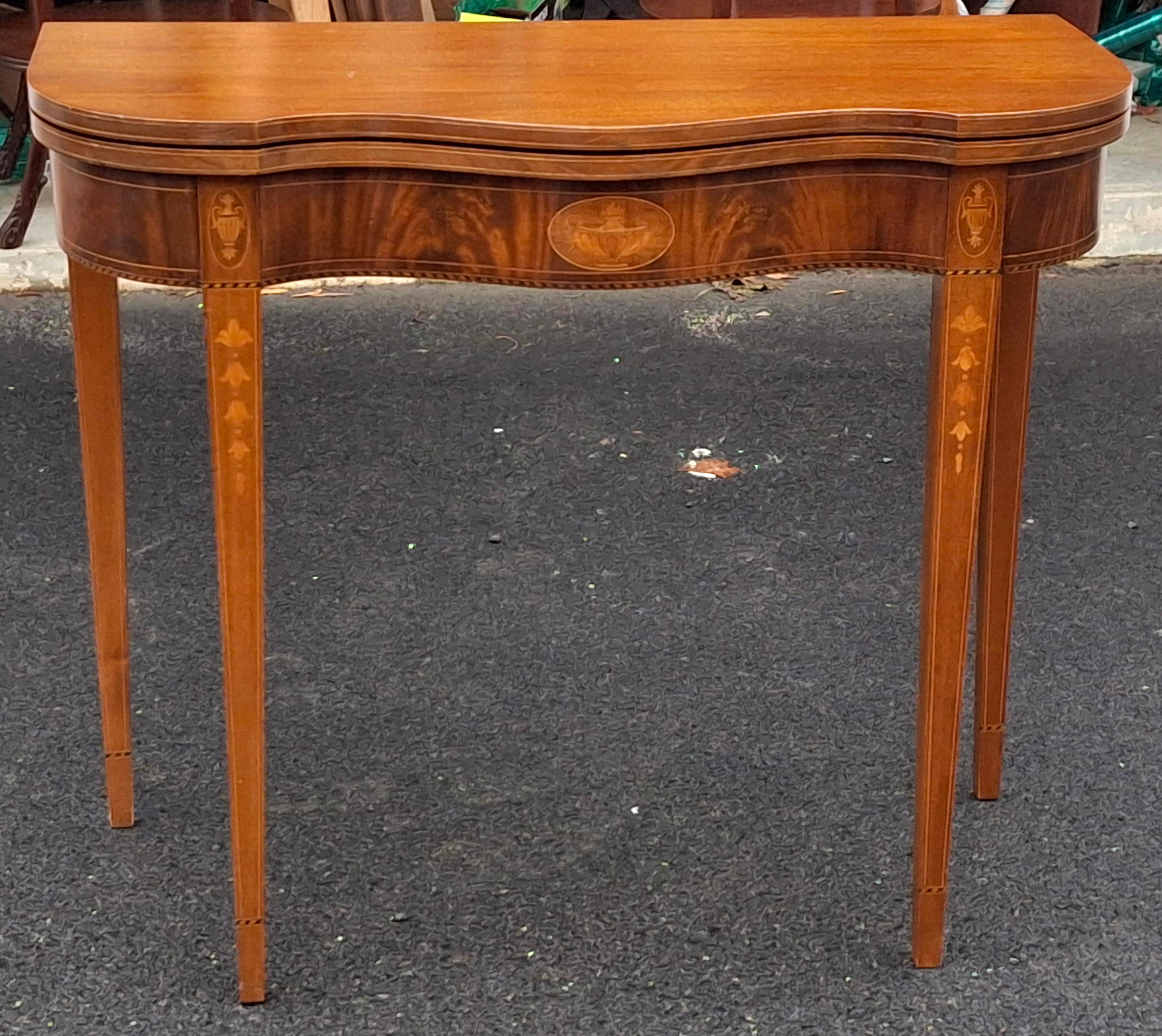 American 19th C. Federal Style Satinwood Inlaid Mahogany Fold Top Card or Console Table For Sale