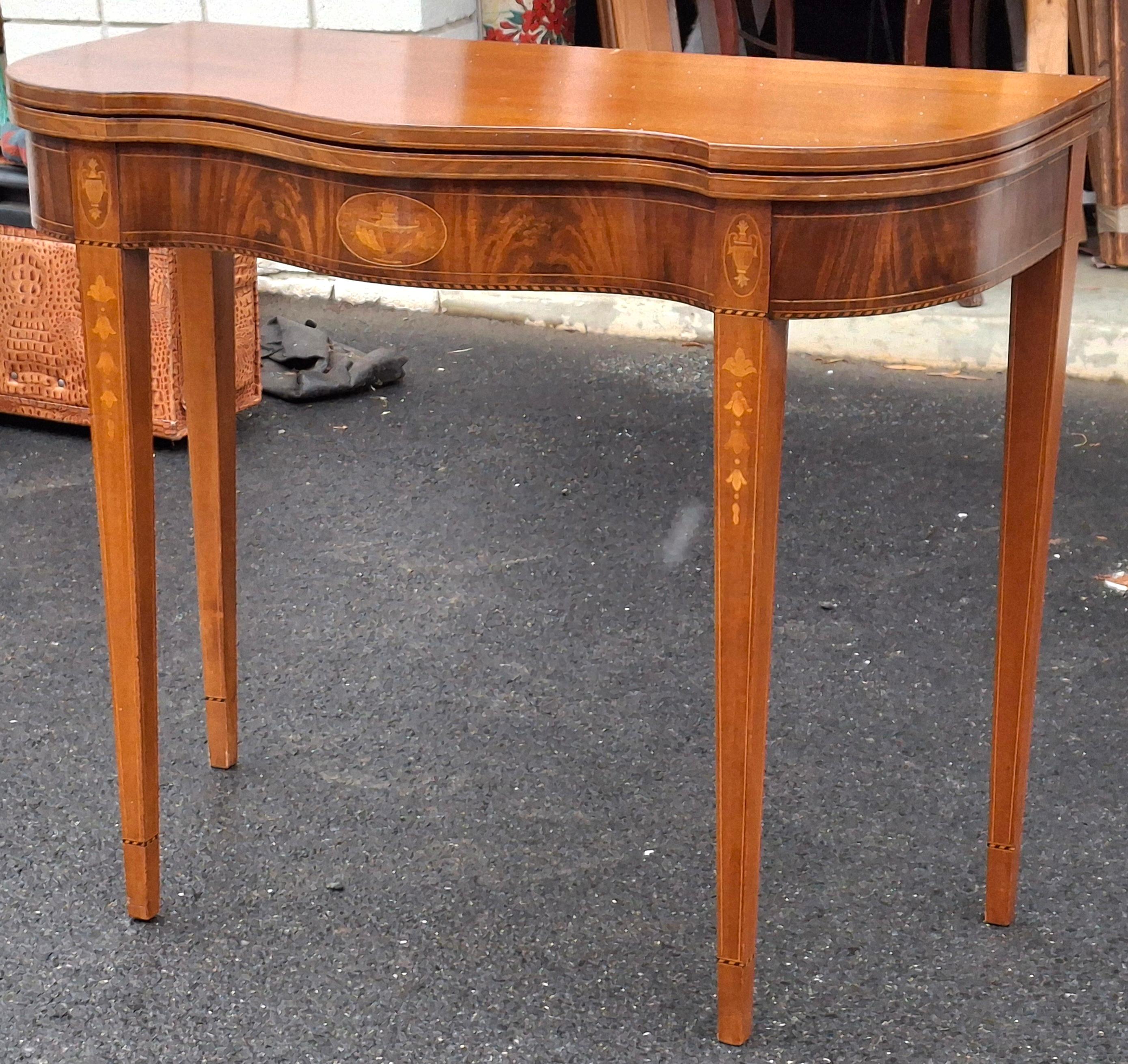 19th Century 19th C. Federal Style Satinwood Inlaid Mahogany Fold Top Card or Console Table For Sale