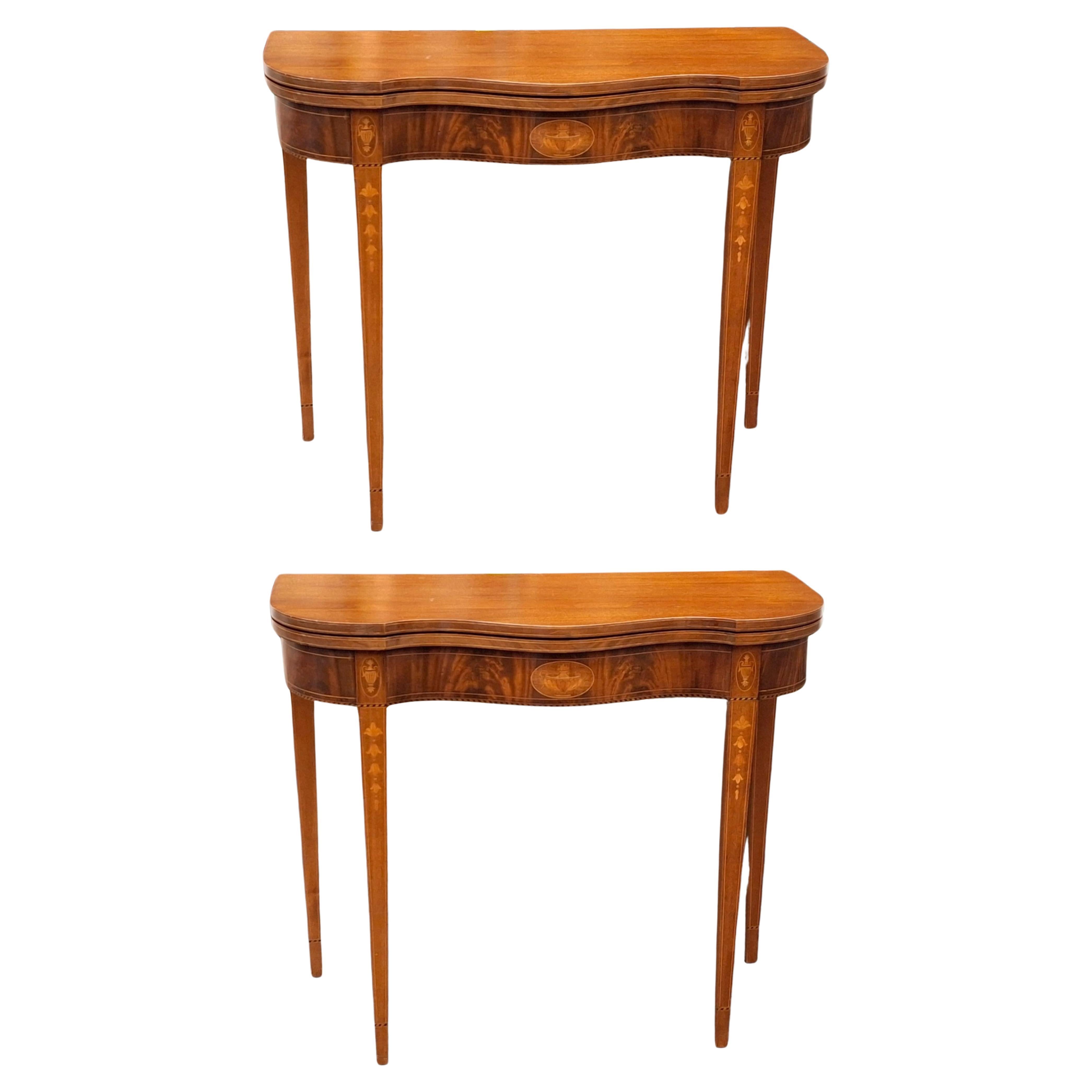19th C. Federal Style Satinwood Inlaid Mahogany Fold Top Card or Console Table For Sale