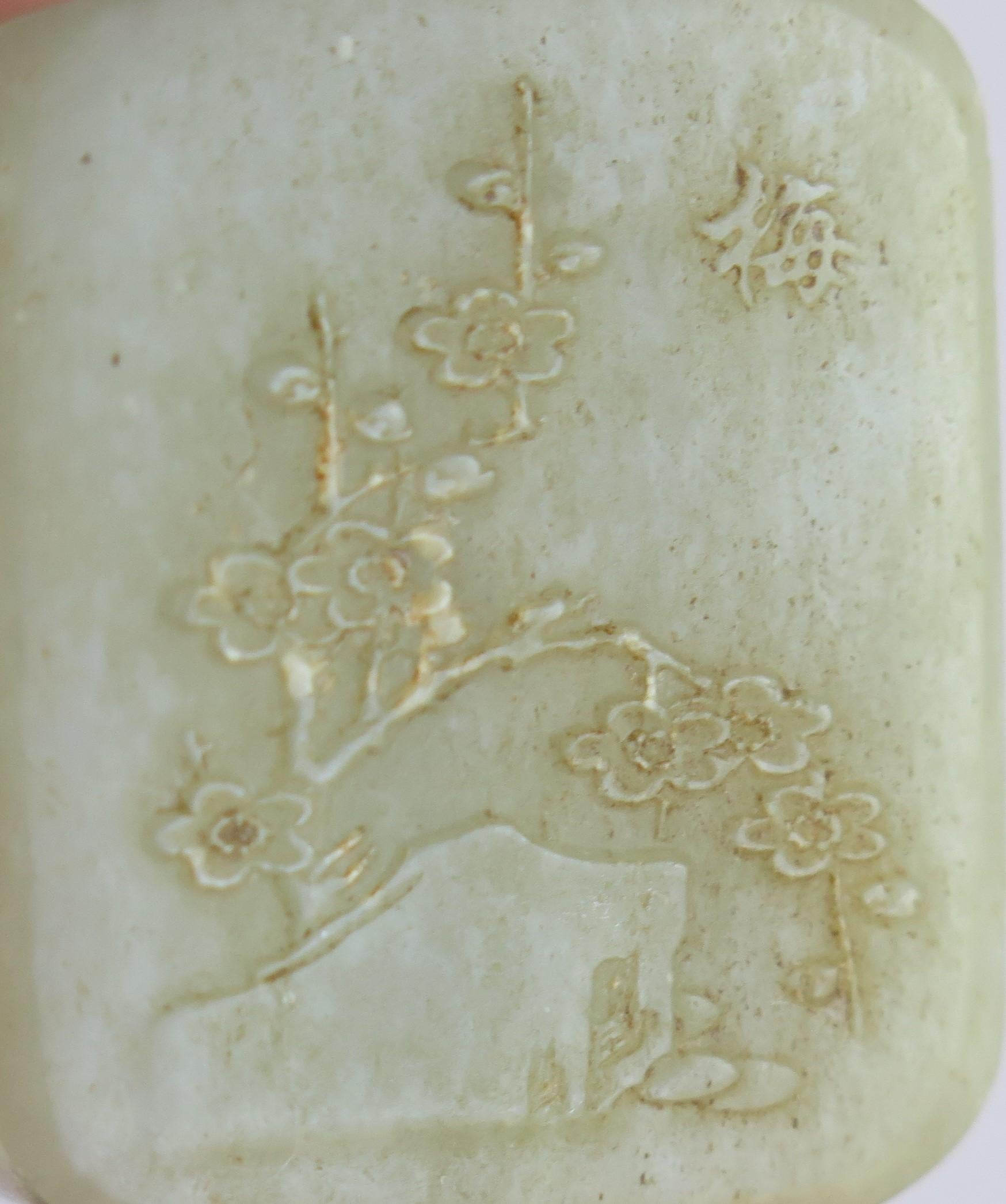 19th C Fine Chinese Snuff Bottle Celadon Nephrite Stone Hand Carved & Spoon Top For Sale 8