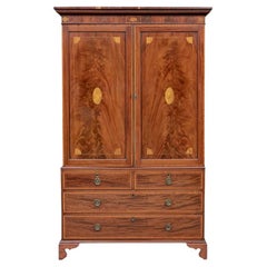 19th C. Finely Inlaid Flame Mahogany Linen Press for Restoration