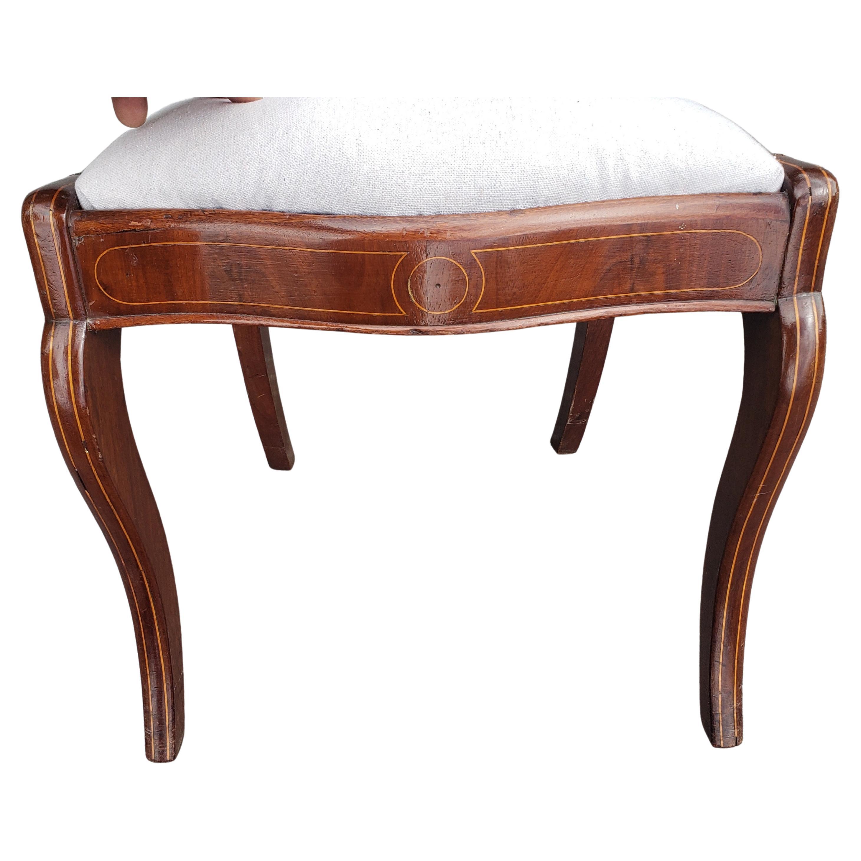 American 19th C. Flame Mahogany and Satinwood Inlaid with Upholstered Seat Side Chair For Sale
