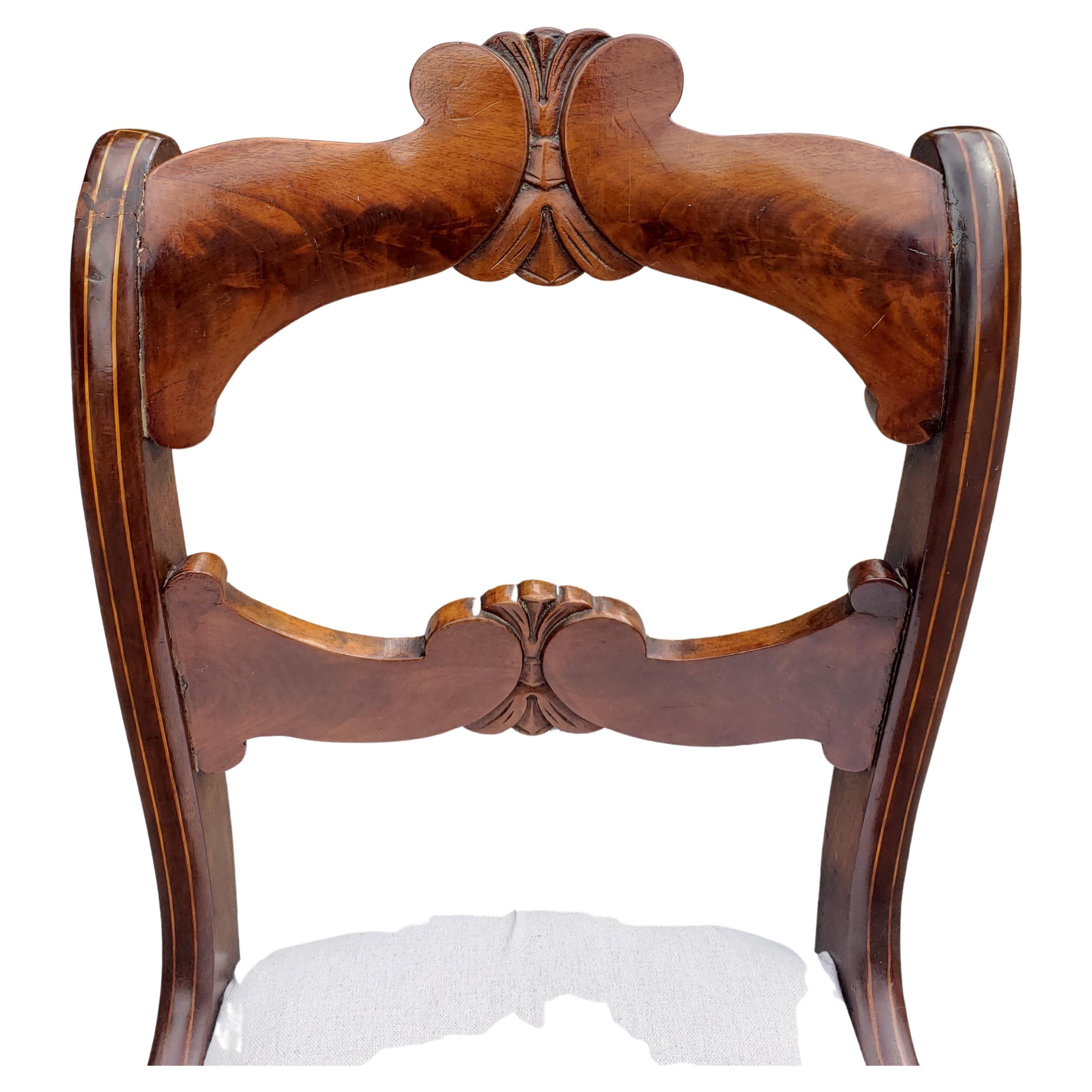 Woodwork 19th C. Flame Mahogany and Satinwood Inlaid with Upholstered Seat Side Chair For Sale