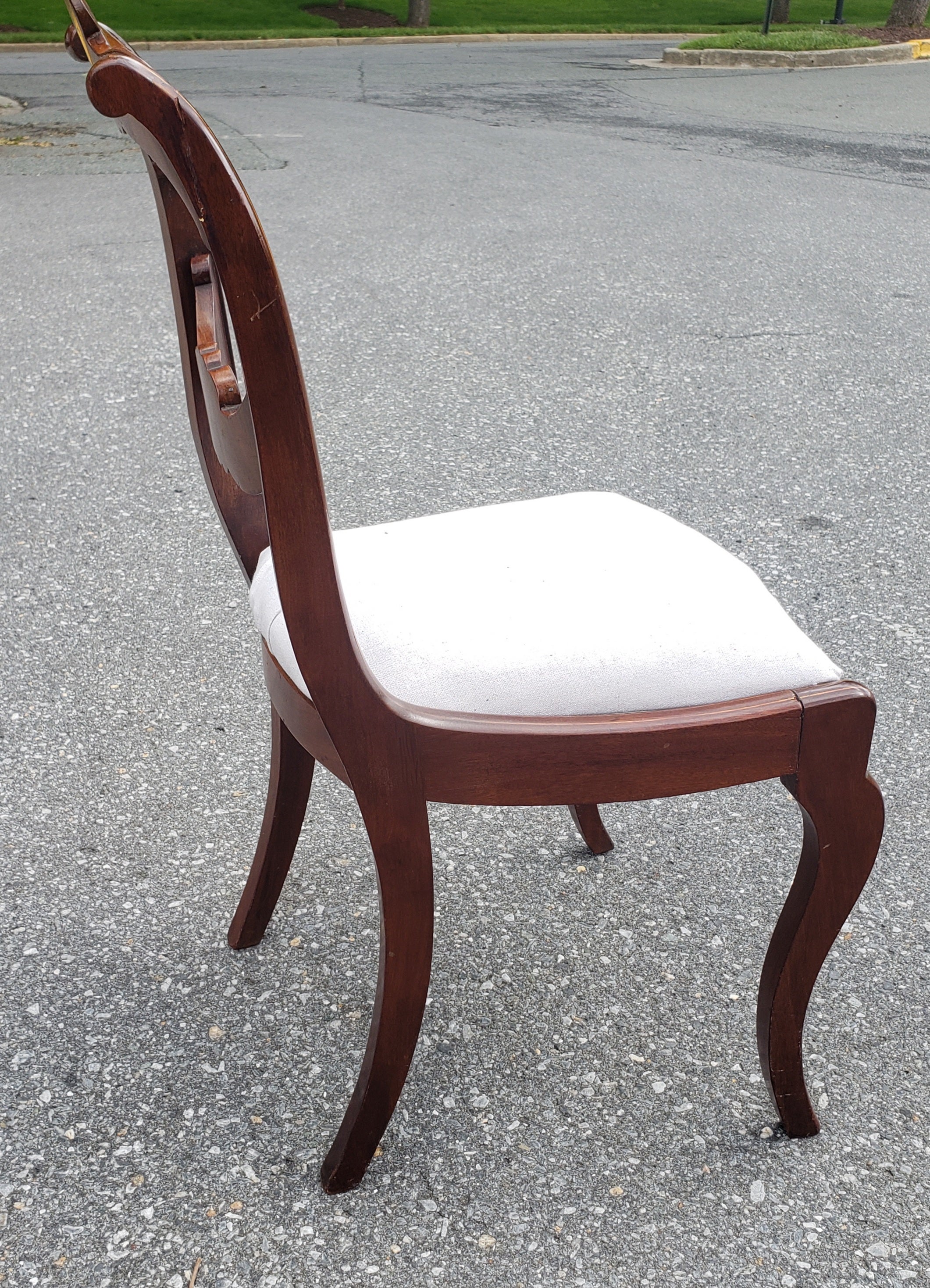 19th C. Flame Mahogany and Satinwood Inlaid with Upholstered Seat Side Chair For Sale 2