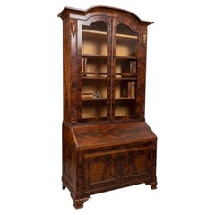 19th-C. Flame Mahogany & Pine Chippendale Revival Secretary Bookcase Cabinet