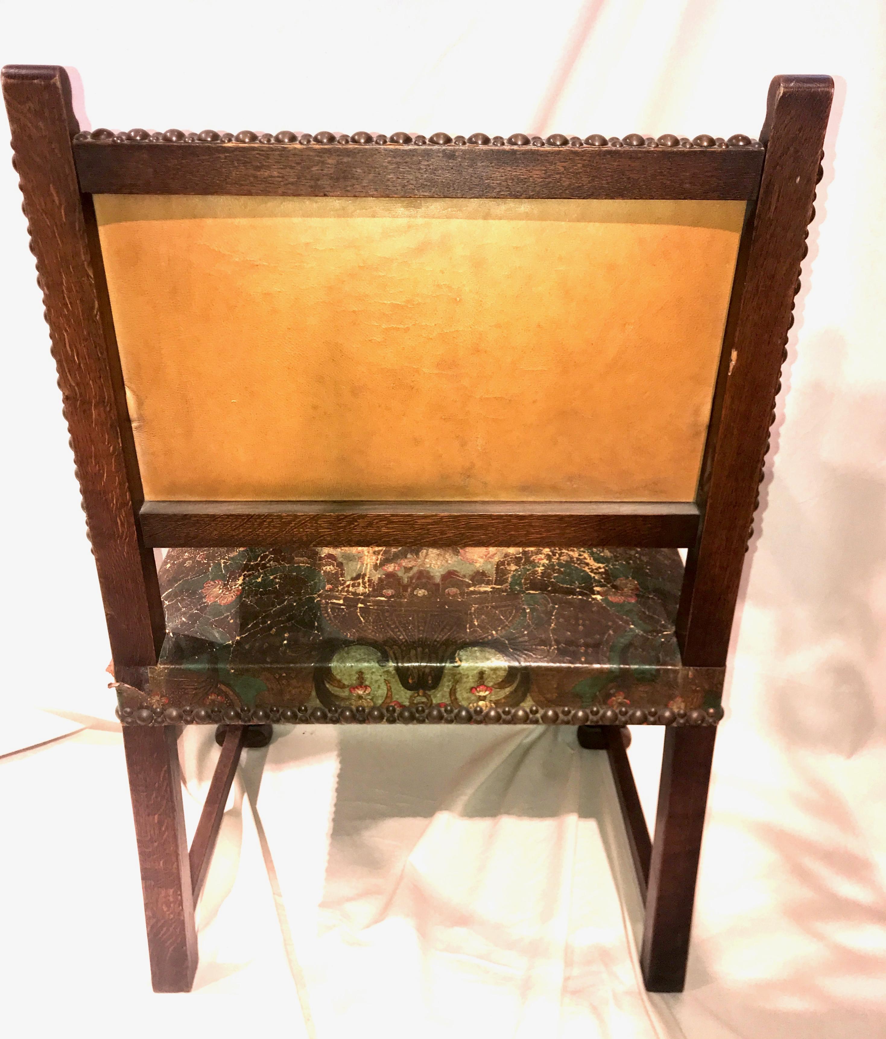 19th Century Flemish Armchair with Embossed and Painted Leather Upholstery For Sale 2