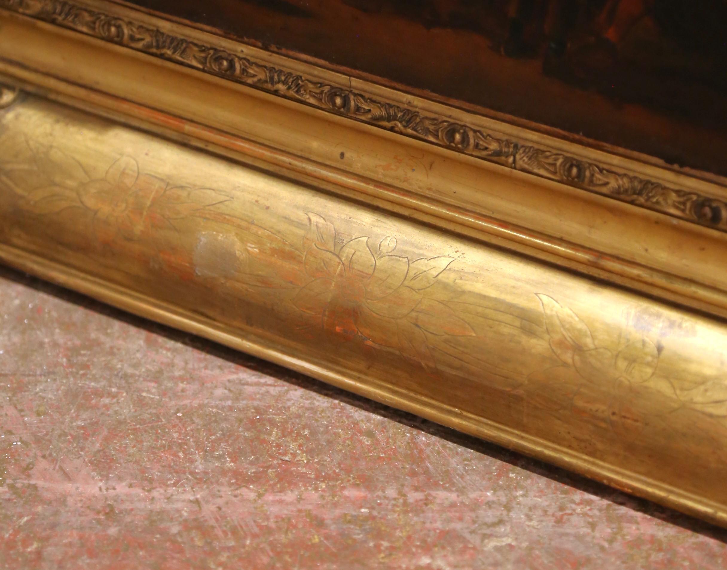19th Century 19th C. Flemish Oil on Canvas Painting in Gilt Frame, in the Manner of Teniers For Sale