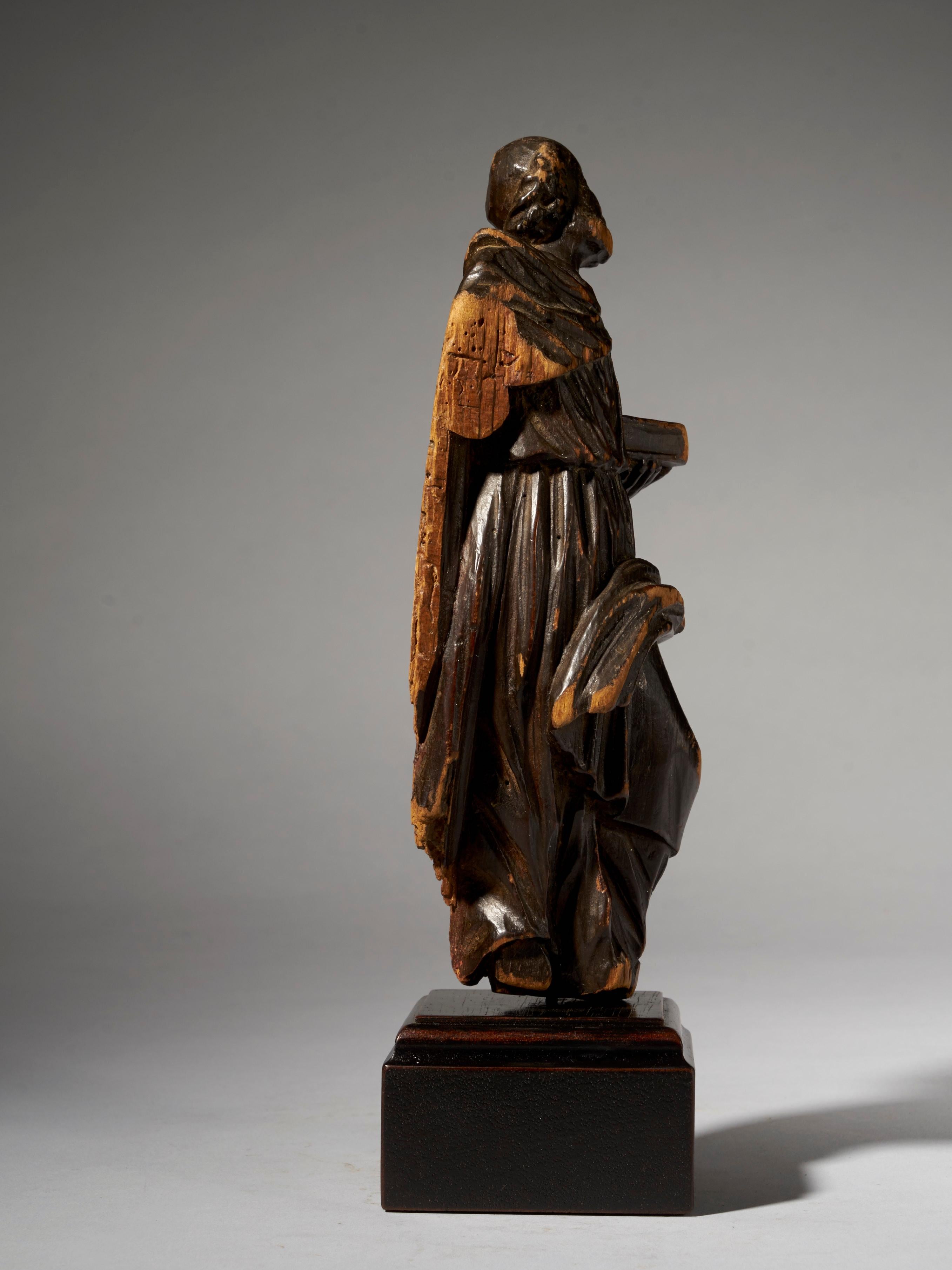 Hand-Carved 19th Century Flemish School, Wooden Statue of Moses Holding the Ten Commandments