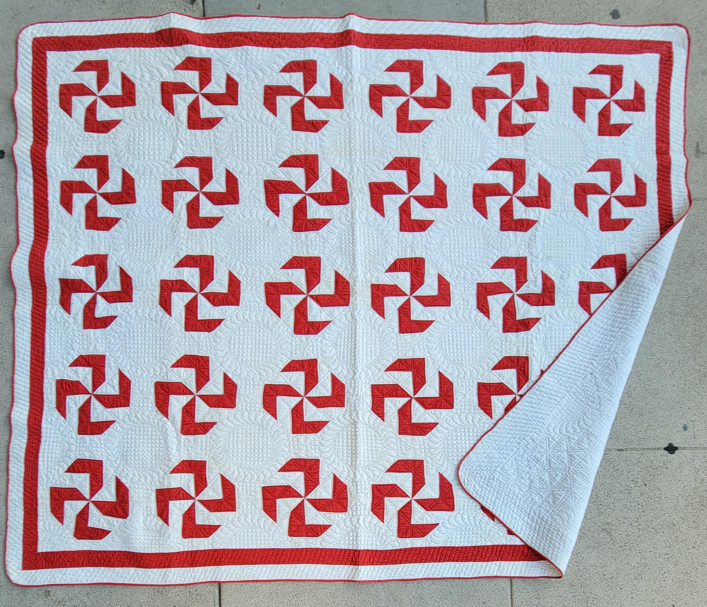 Antique Red and White Fly Foot Quilt (Circa 1890) The Fly Foot is the Indian symbol of Peace.