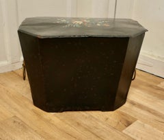 19th Century Toleware Log Box with Barge Wear Design, Antique Tin