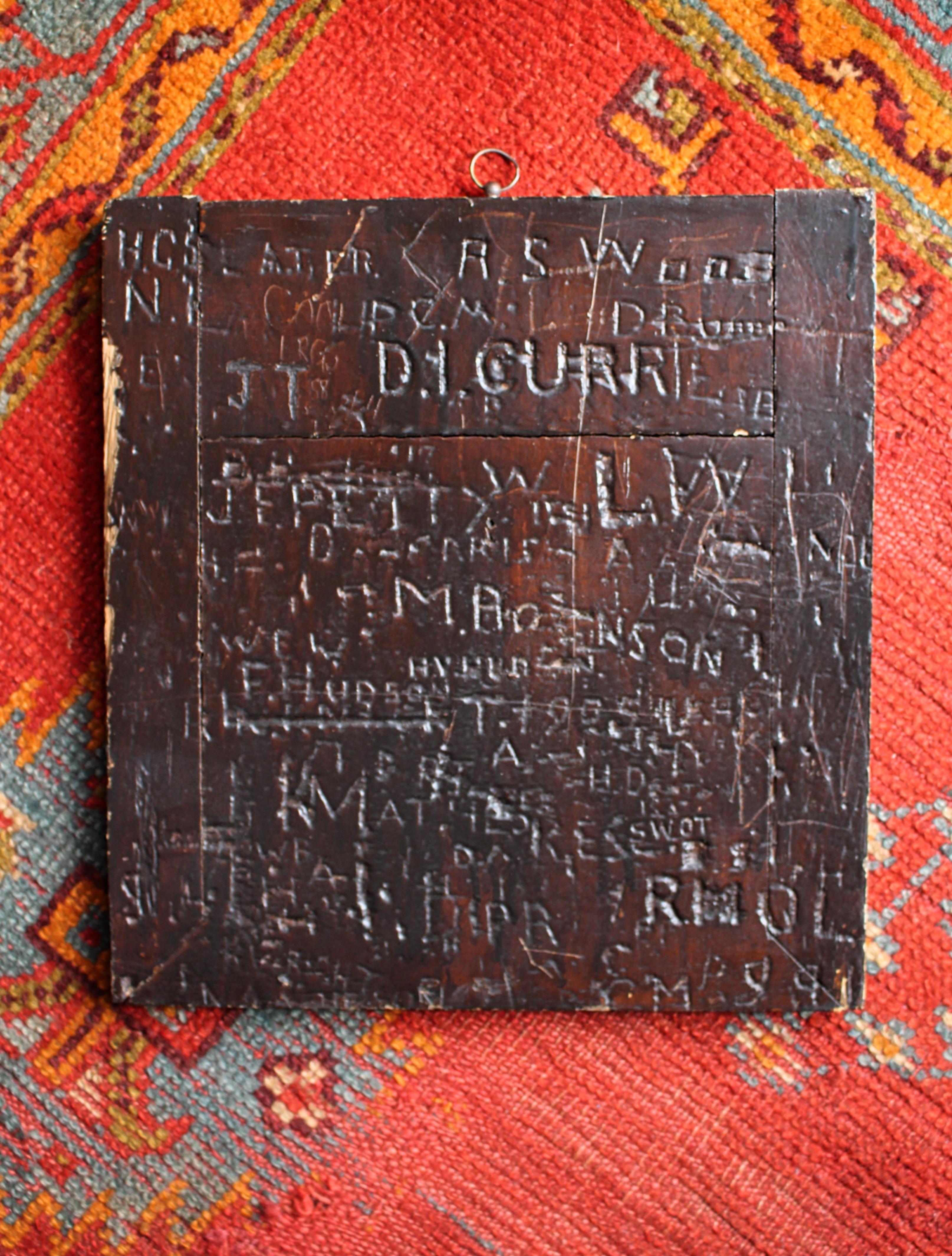 19th Century 19th C Folk Art Graffitied Oak Panel “Leeds Grammar School Founded 1552” Curio For Sale