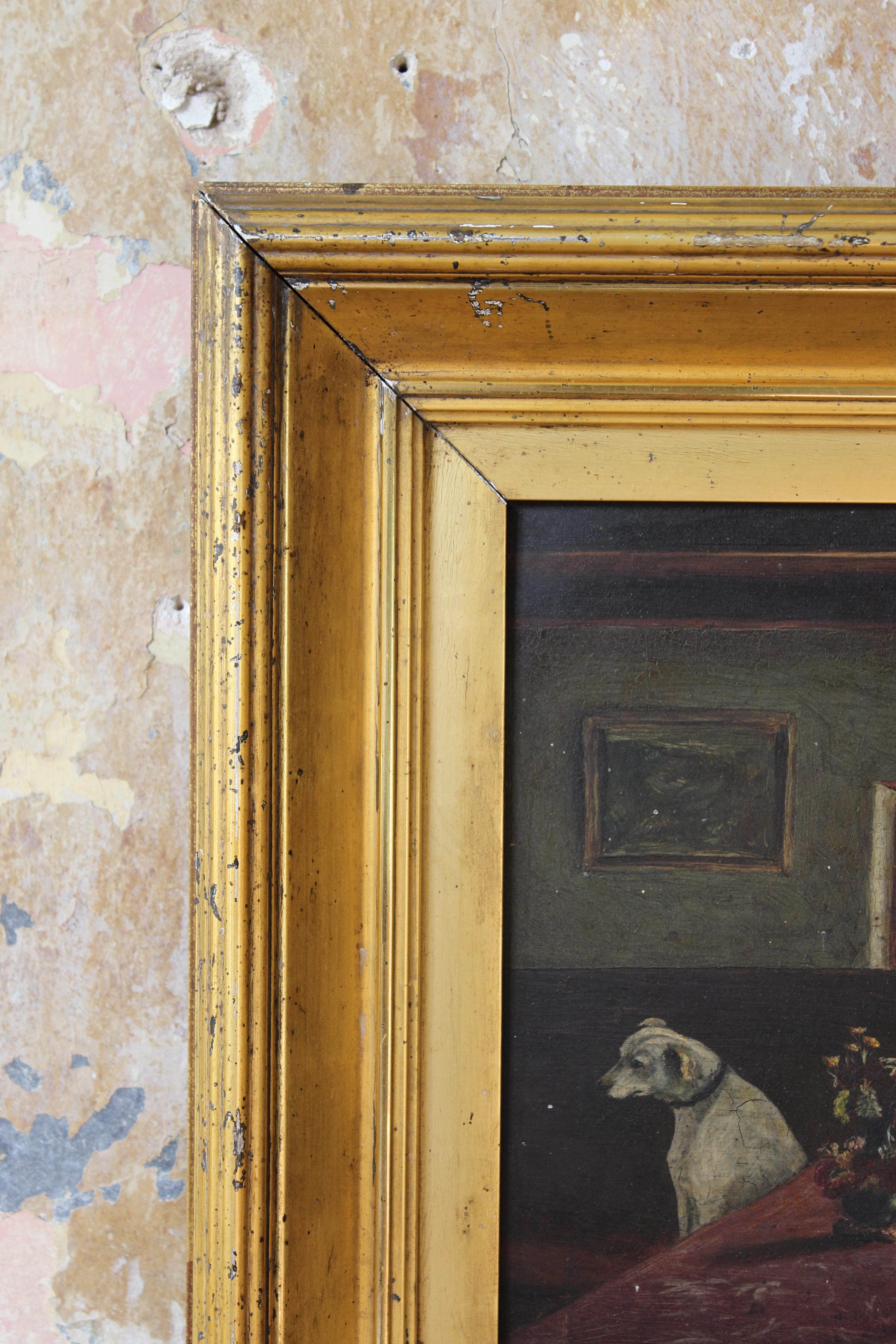 Art populaire du 19e siècle J.Wheatley Jones, huile sur panneau, chien et intérieur « Inferno » 1887  en vente 4