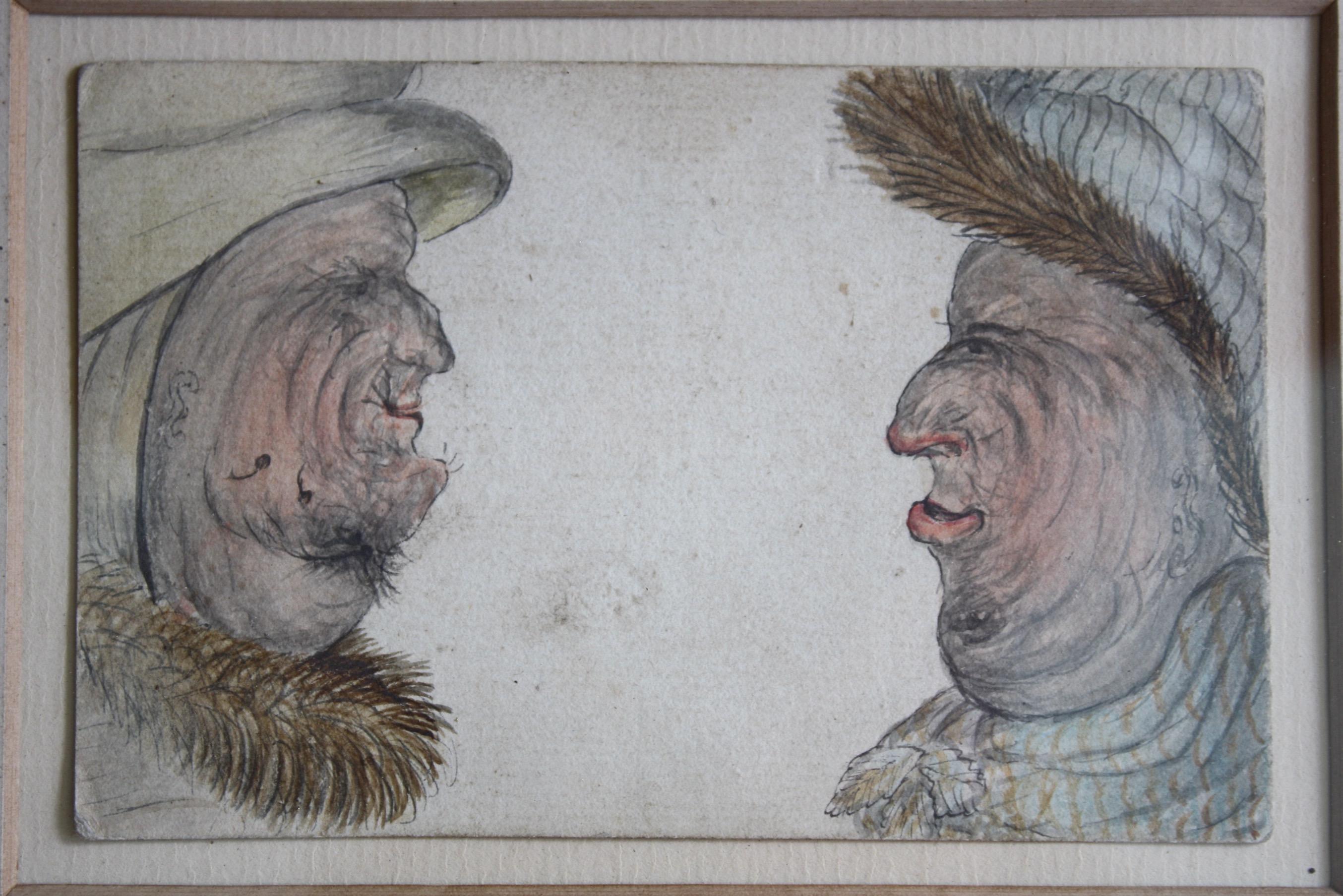 Vier Facetten Groteske Wendbares, zweiseitiges Aquarell-Porträt Curio, 19. Jahrhundert im Angebot 5