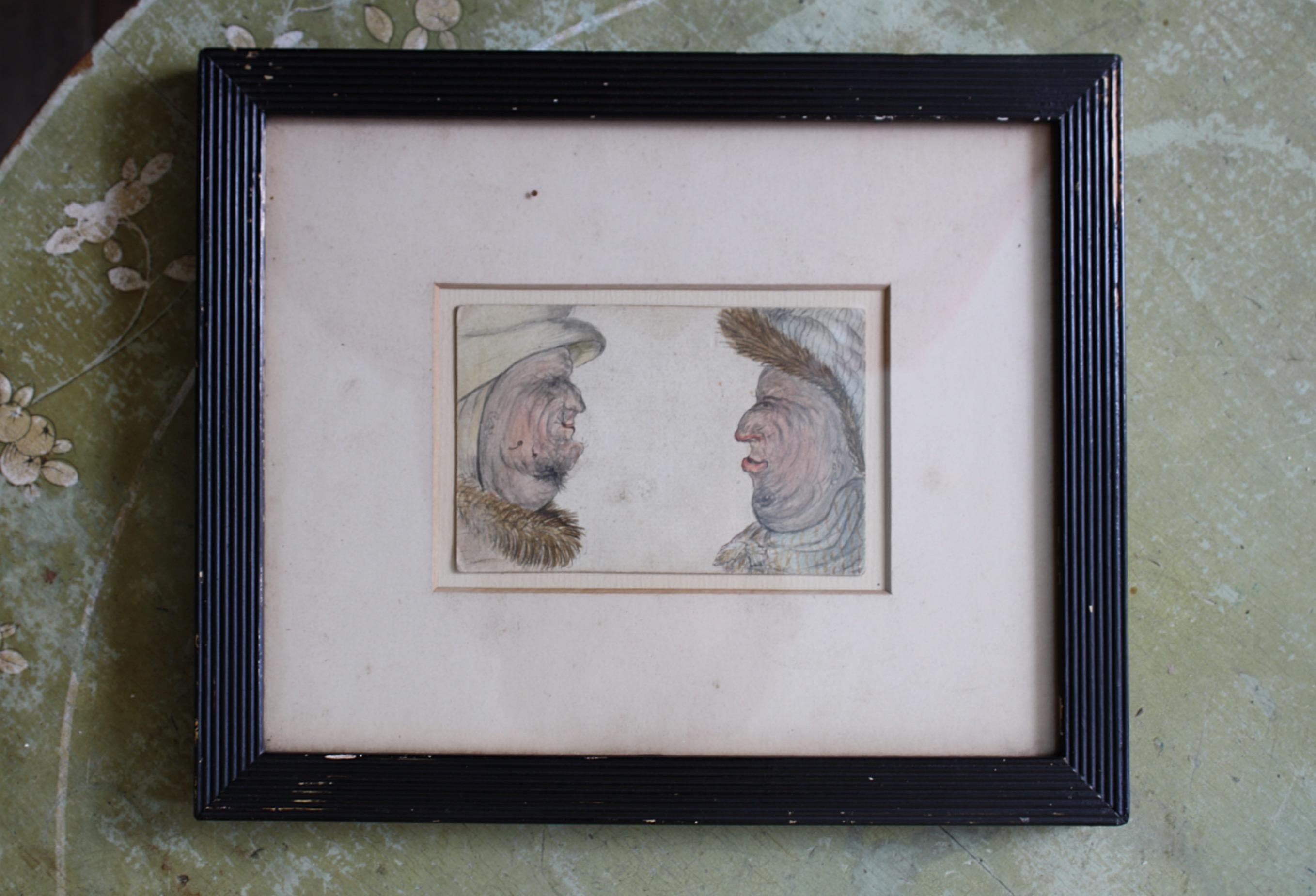 Portrait en aquarelle ambiguë réversible Grotesque à quatre faces du 19ème siècle, Curio en vente 5