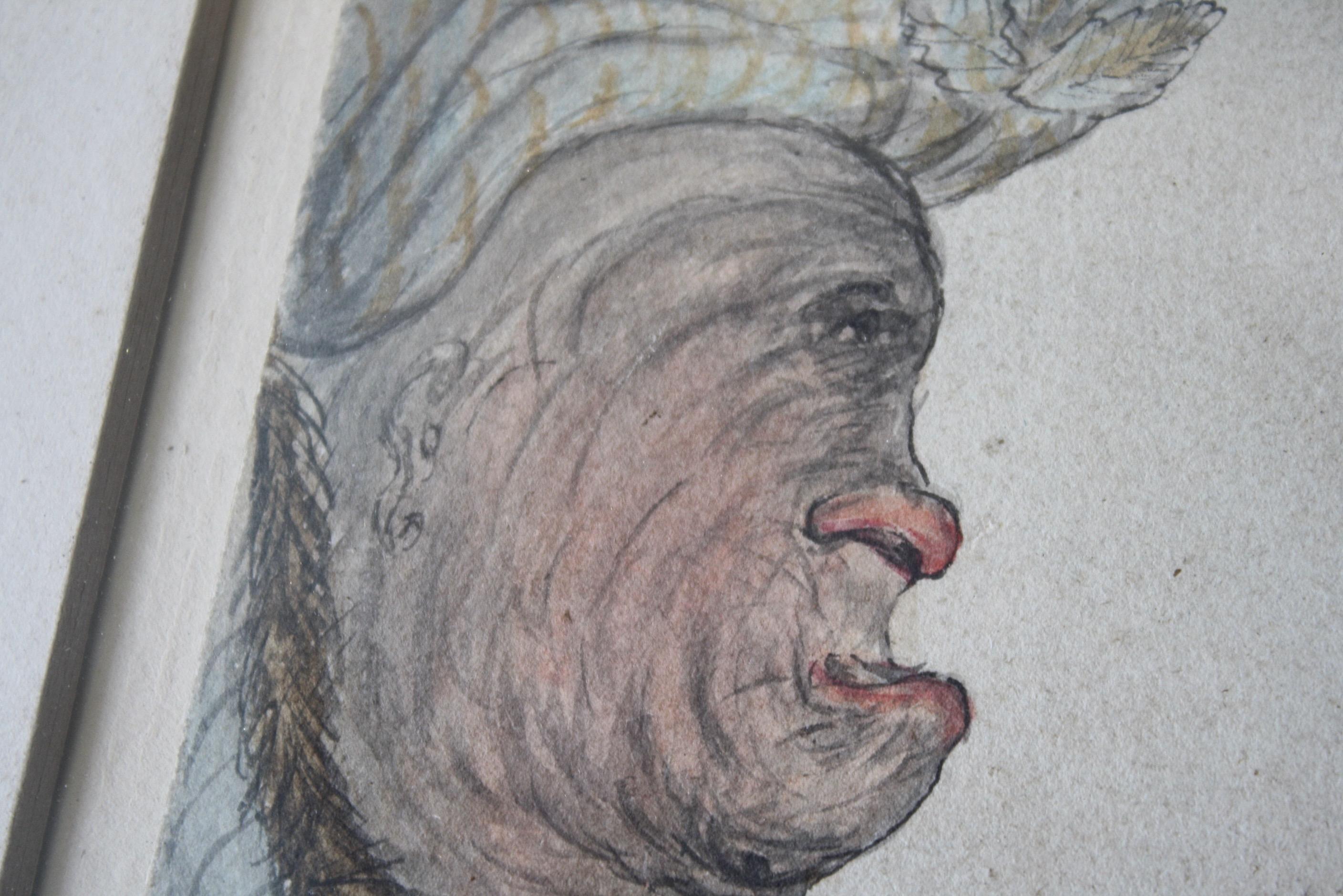 English 19th C Four Faced Grotesque Reversible Ambiguous Watercolour Portrait Curio For Sale