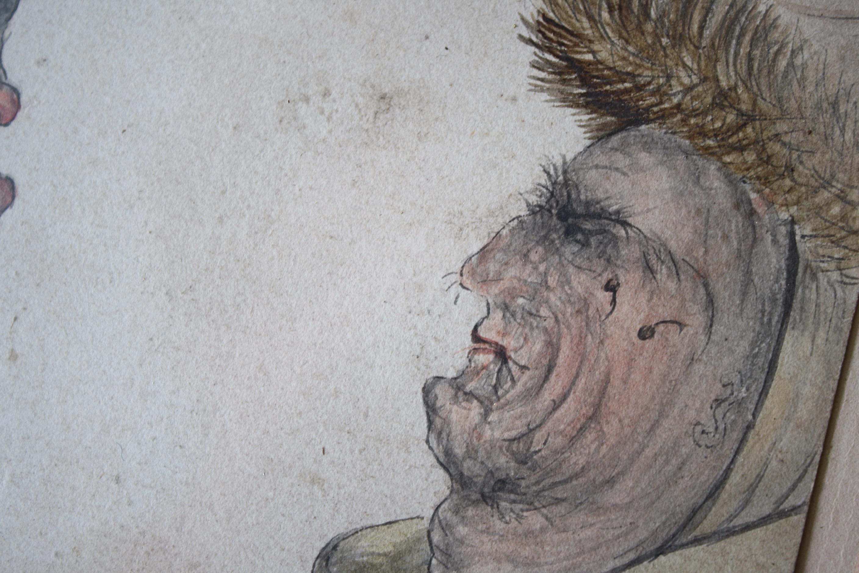 Peint à la main Portrait en aquarelle ambiguë réversible Grotesque à quatre faces du 19ème siècle, Curio en vente