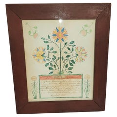 Acquerello Fraktur incorniciato del XIX secolo