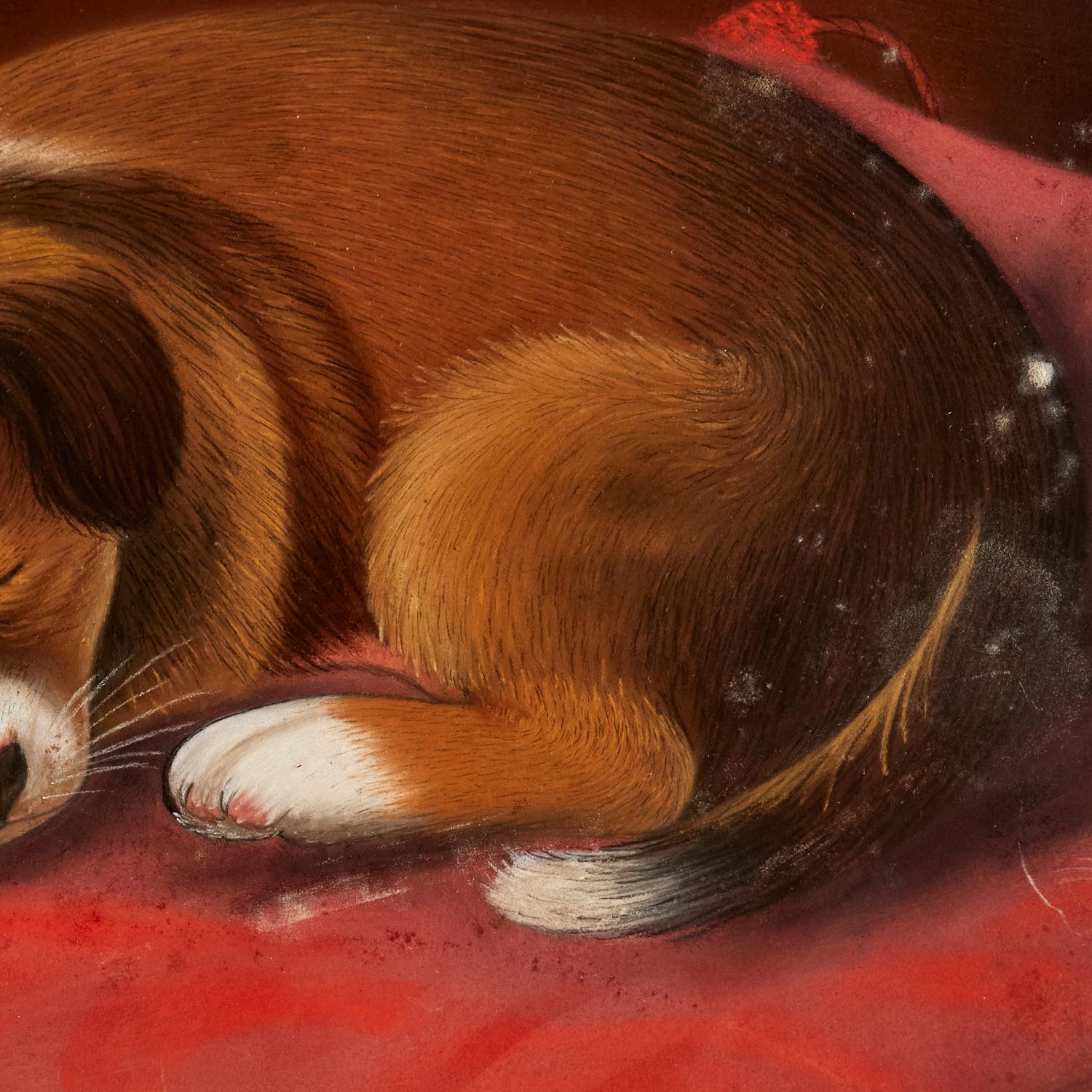 Américain A.I.C. encadré Pastel sur papier - Chiot endormi  - Style de Susan C. I. M. Waters en vente