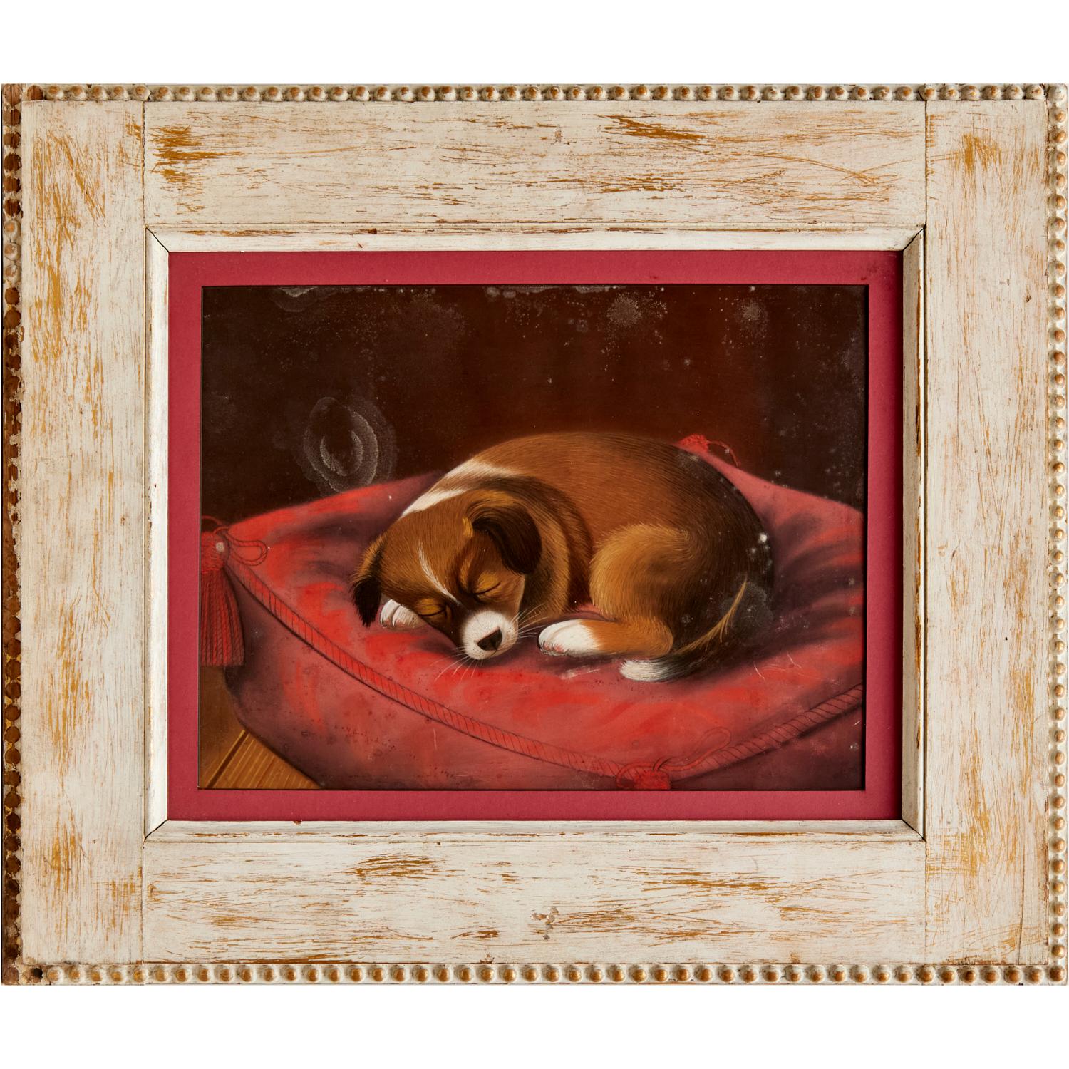 A.I.C. encadré Pastel sur papier - Chiot endormi  - Style de Susan C. I. M. Waters en vente 1