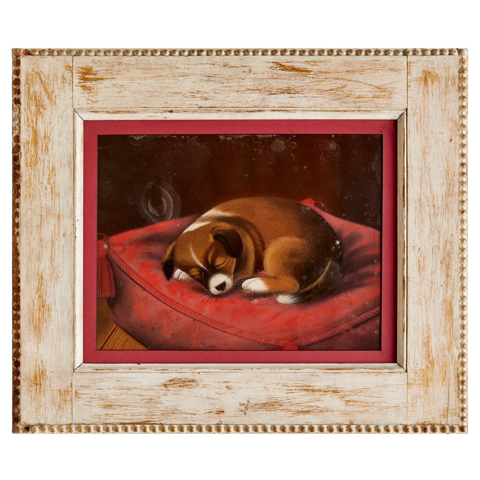 A.I.C. encadré Pastel sur papier - Chiot endormi  - Style de Susan C. I. M. Waters en vente