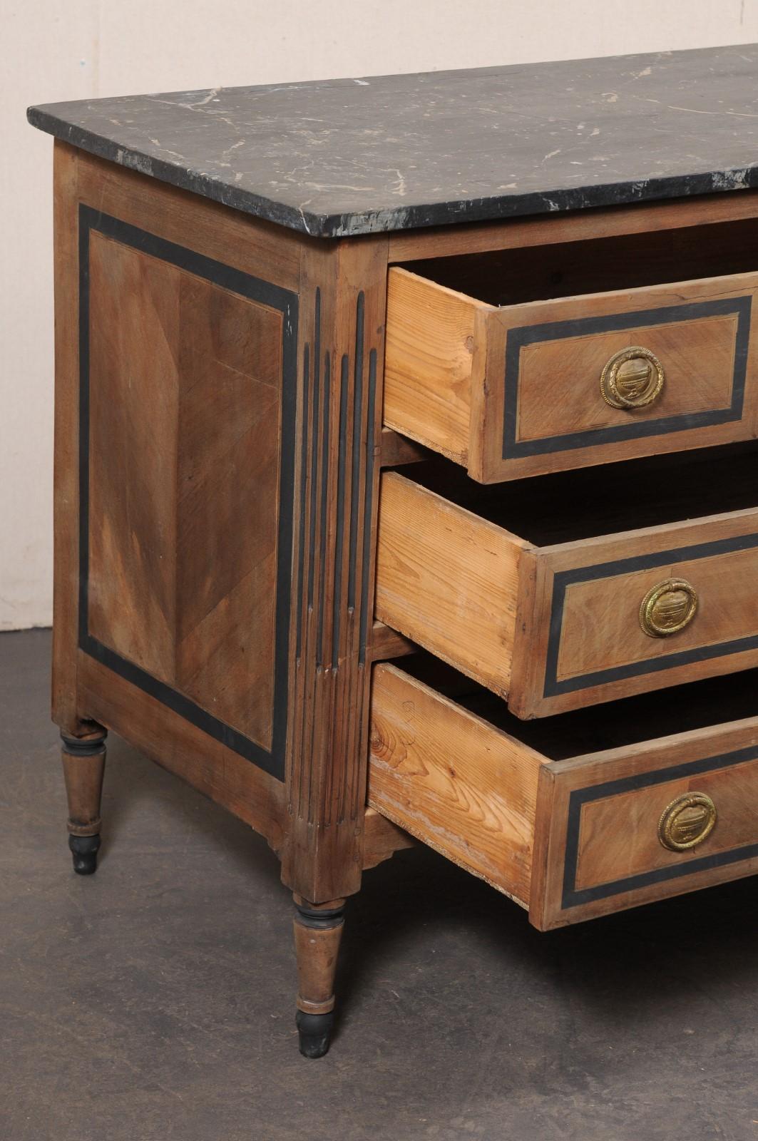 19th C. French 3-Drawer Wooden Commode w/Faux Marble Top & Brass Hardware In Good Condition For Sale In Atlanta, GA