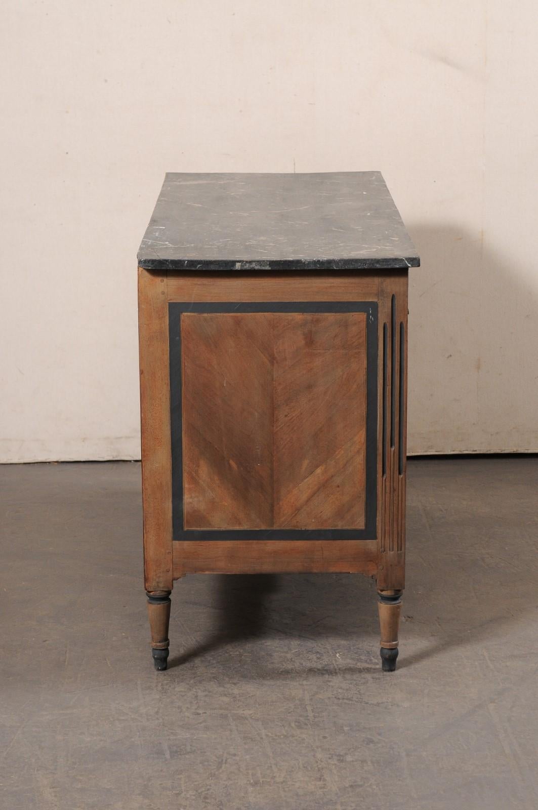 19th C. French 3-Drawer Wooden Commode w/Faux Marble Top & Brass Hardware For Sale 1