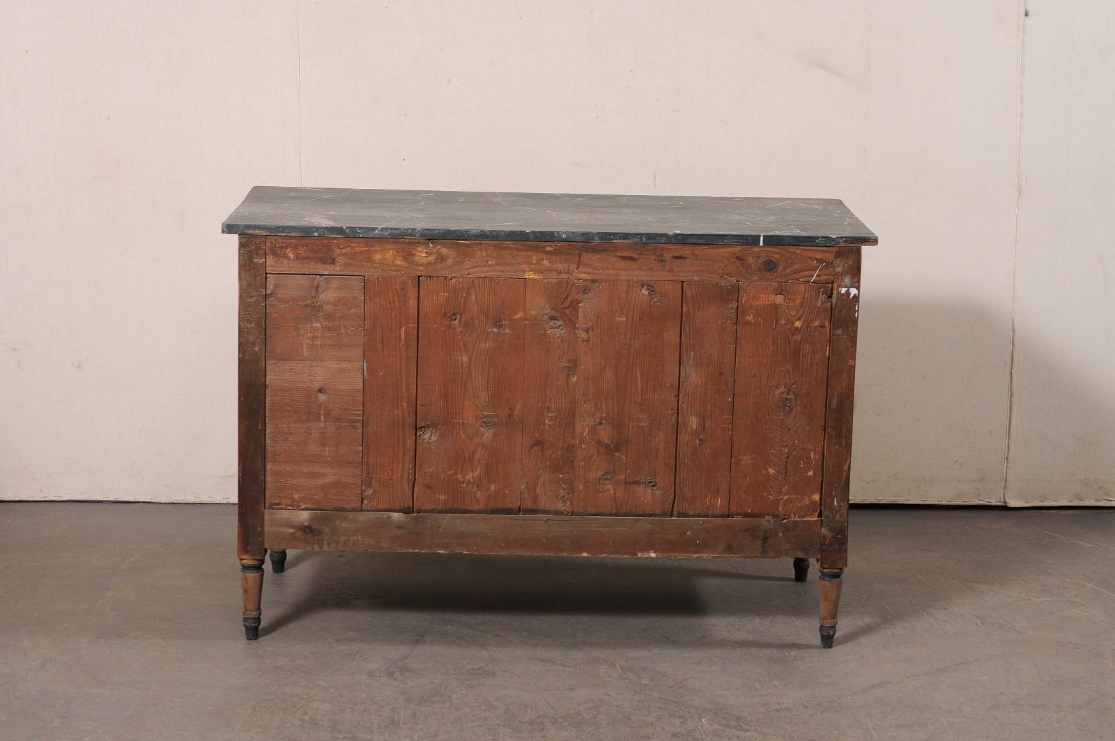 19th C. French 3-Drawer Wooden Commode w/Faux Marble Top & Brass Hardware For Sale 3