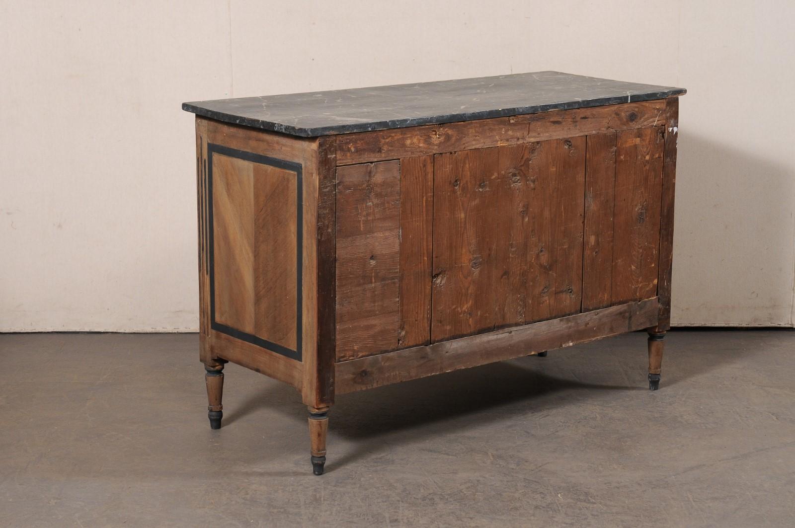 19th C. French 3-Drawer Wooden Commode w/Faux Marble Top & Brass Hardware For Sale 4