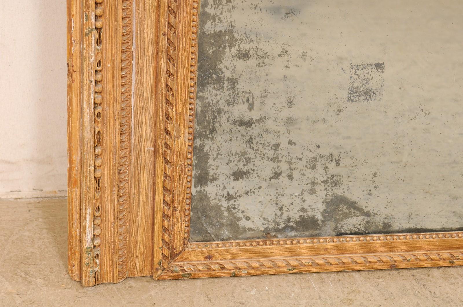 Wood 19th Century French Trumeau Mirror, Nicely Carved Details & Original Glass For Sale