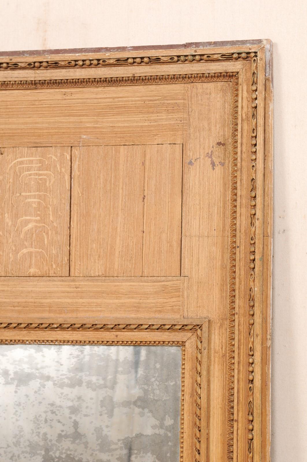 19th Century French Trumeau Mirror, Nicely Carved Details & Original Glass For Sale 2