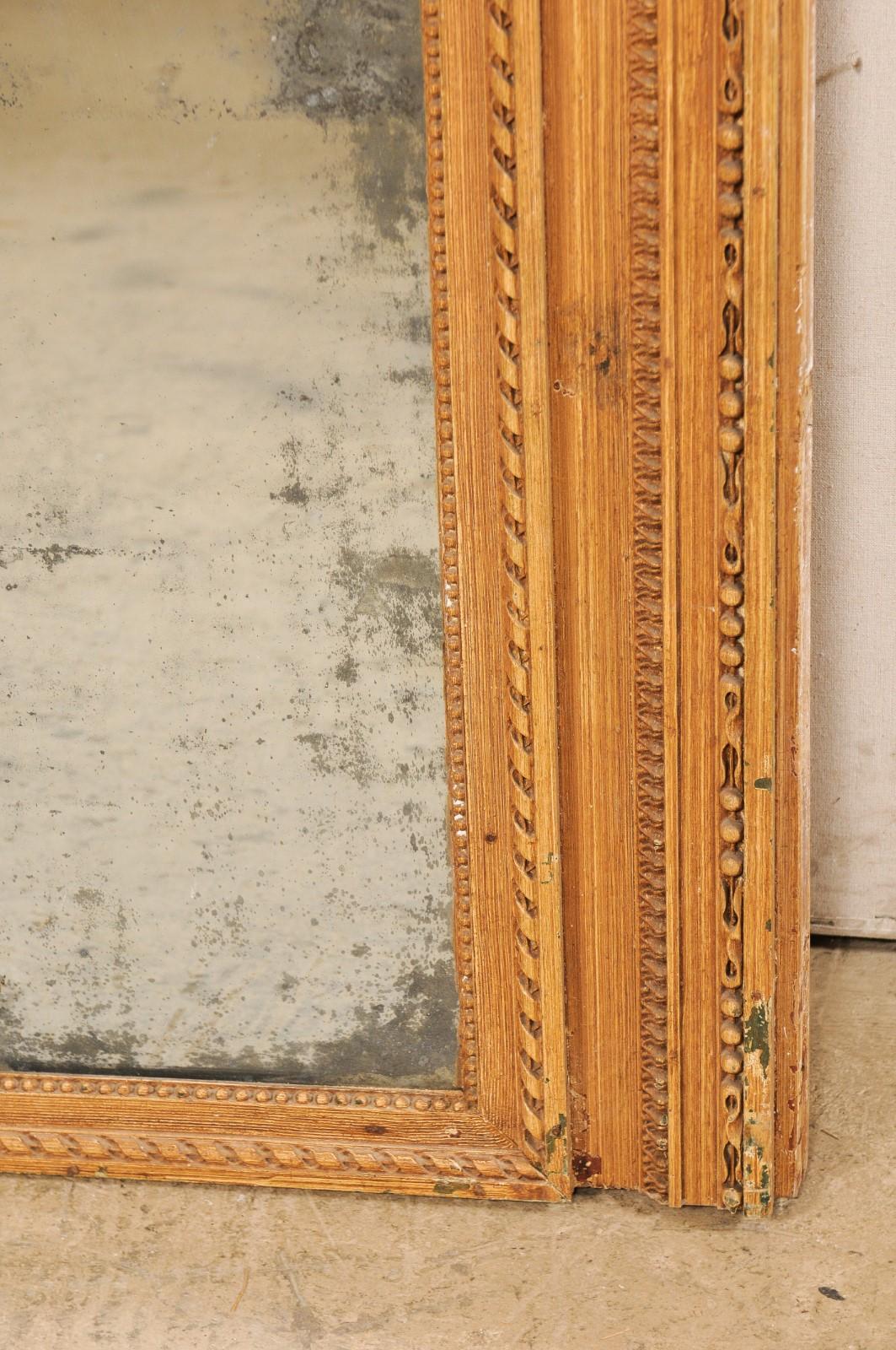 19th Century French Trumeau Mirror, Nicely Carved Details & Original Glass For Sale 3
