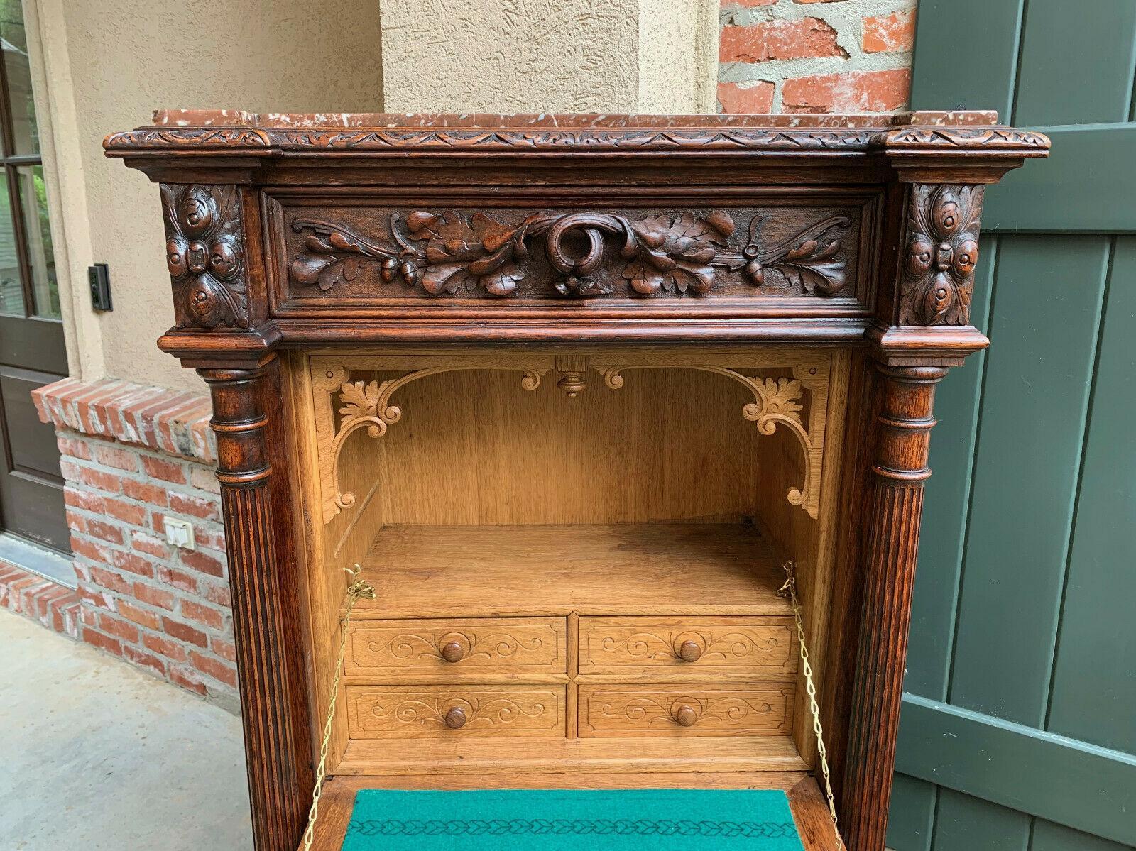 French Abattant Secretary Carved Desk Cabinet Renaissance Louis XIII 3