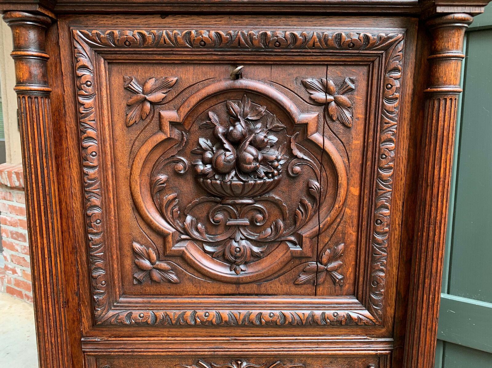 19th Century French Abattant Secretary Carved Desk Cabinet Renaissance Louis XIII