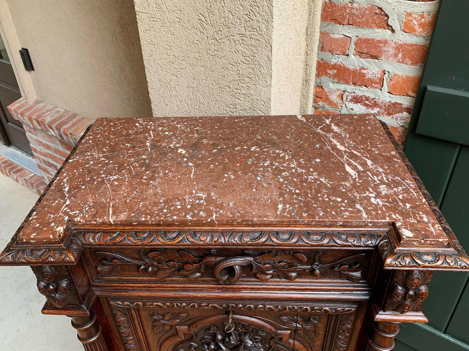 Oak French Abattant Secretary Carved Desk Cabinet Renaissance Louis XIII