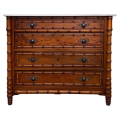 Antique 19th-C. French Aesthetic Movement Faux Bamboo Gray Marble Top Chest Commode