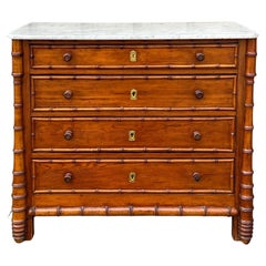 Vintage 19th-C. French Aesthetic Movement Faux Bamboo Pine & Marble Chest / Commode