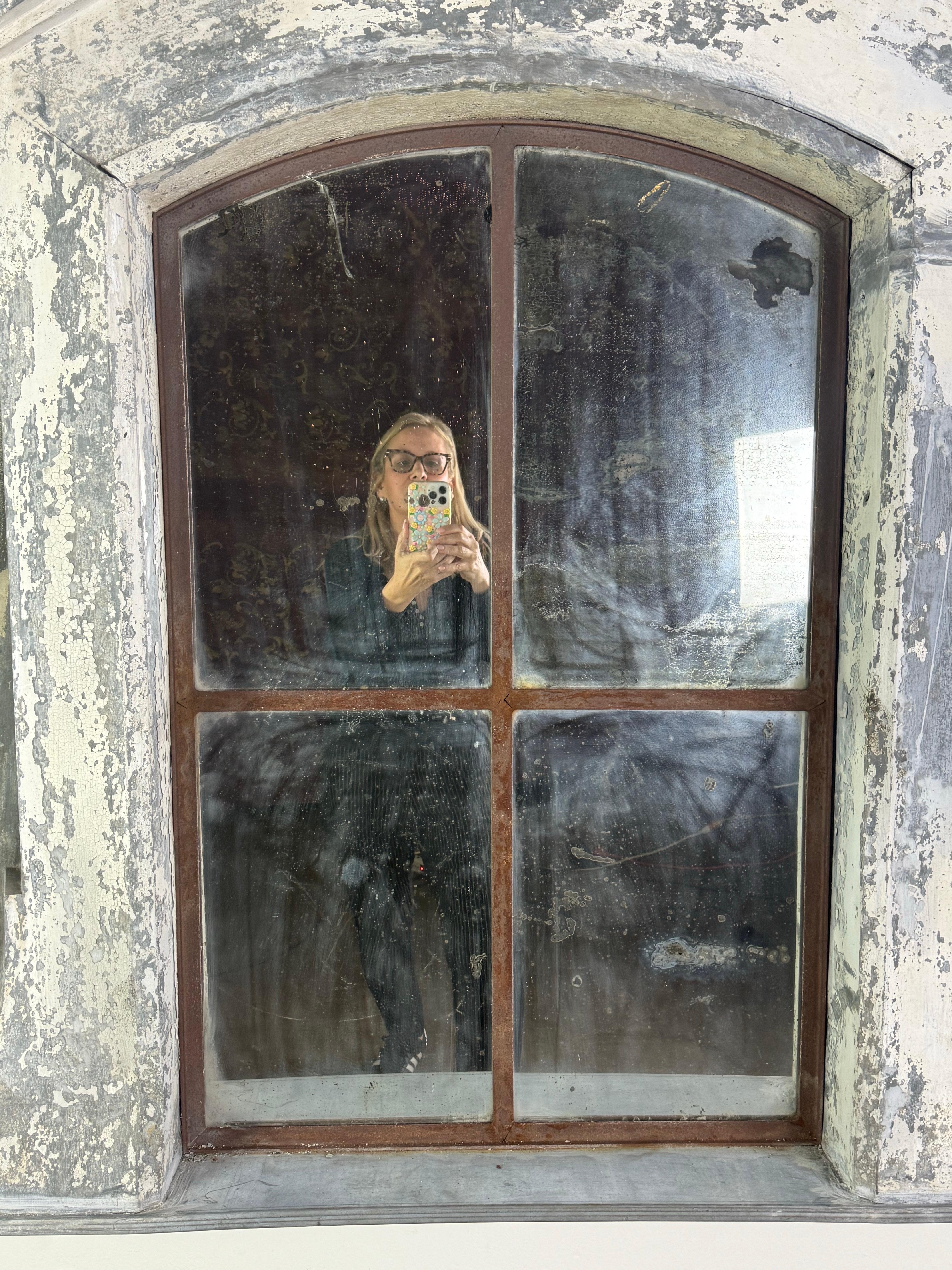 19th C. French Architectural Dormer Mirror In Distressed Condition For Sale In Los Angeles, CA