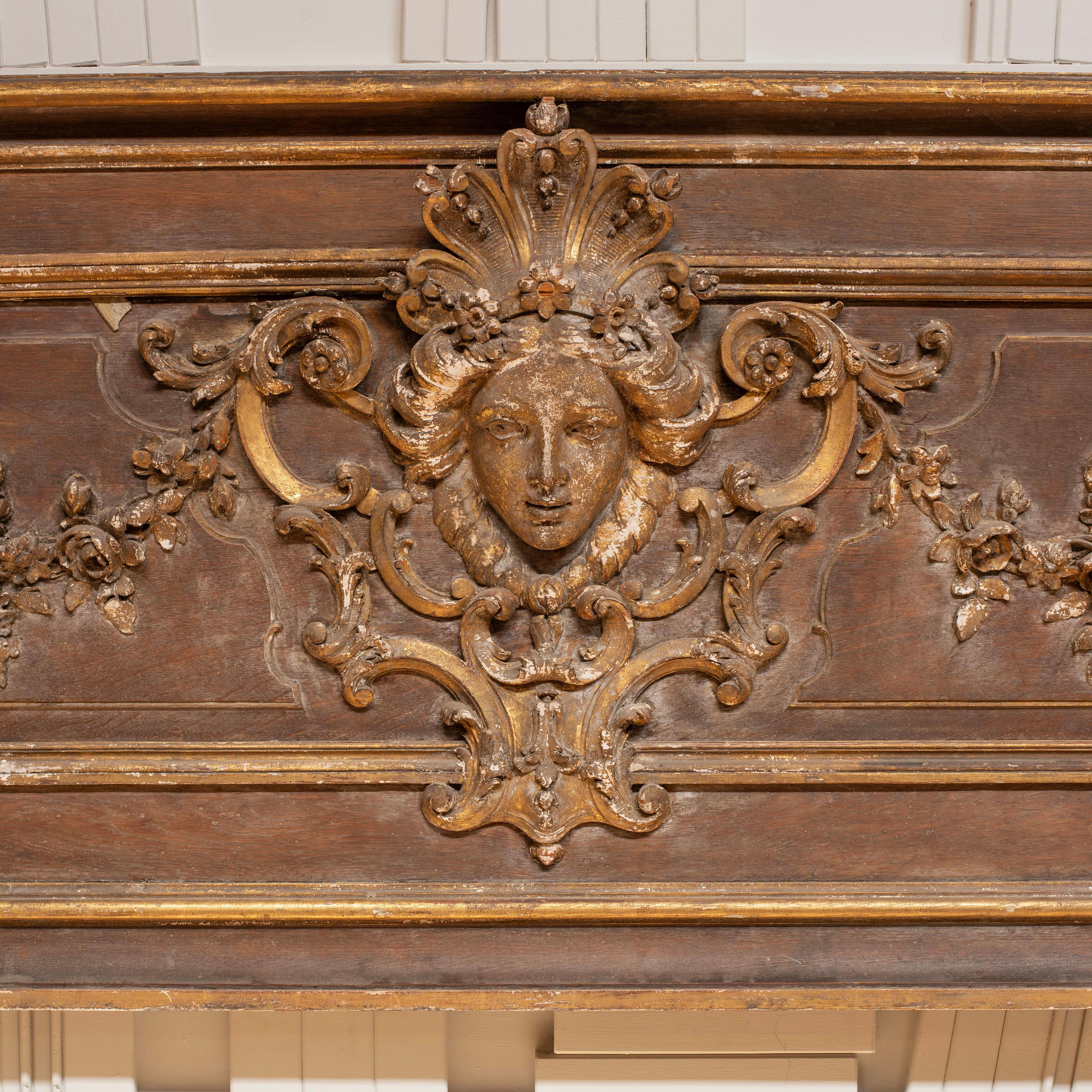 19th C. French Architectural Panel with Decorative Carving and Gold Paint For Sale 4