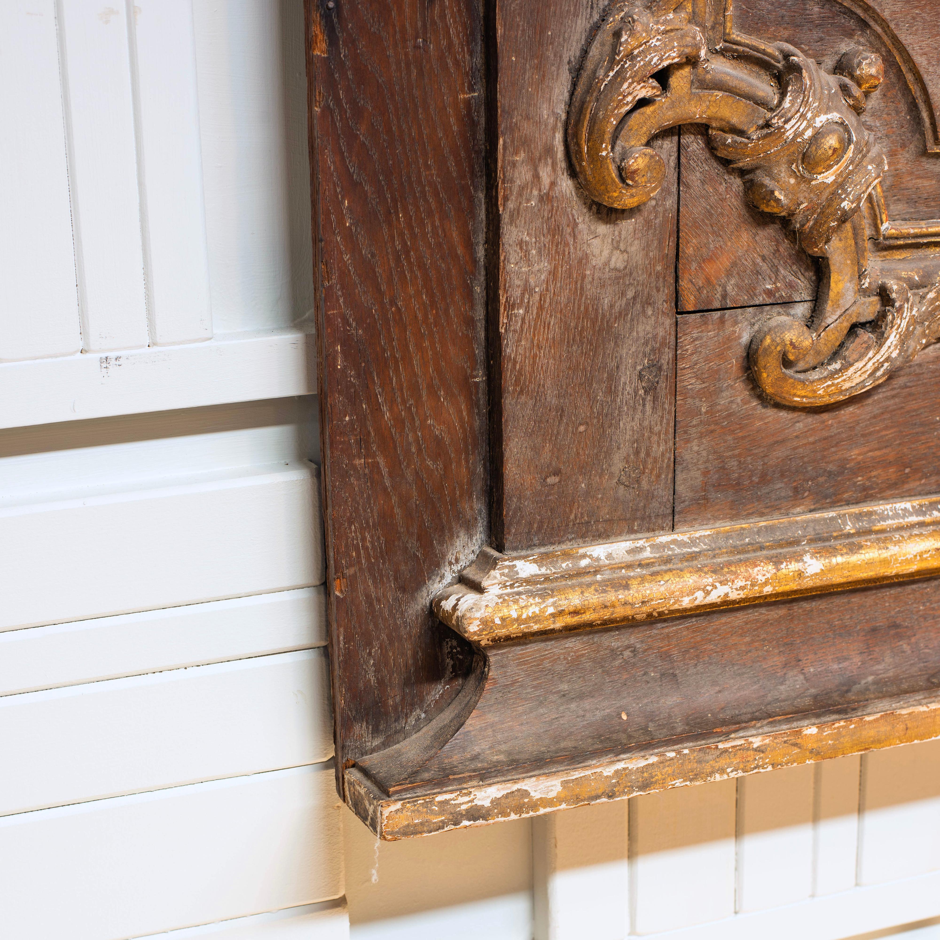 Carved 19th C. French Architectural Panel with Decorative Carving and Gold Paint For Sale