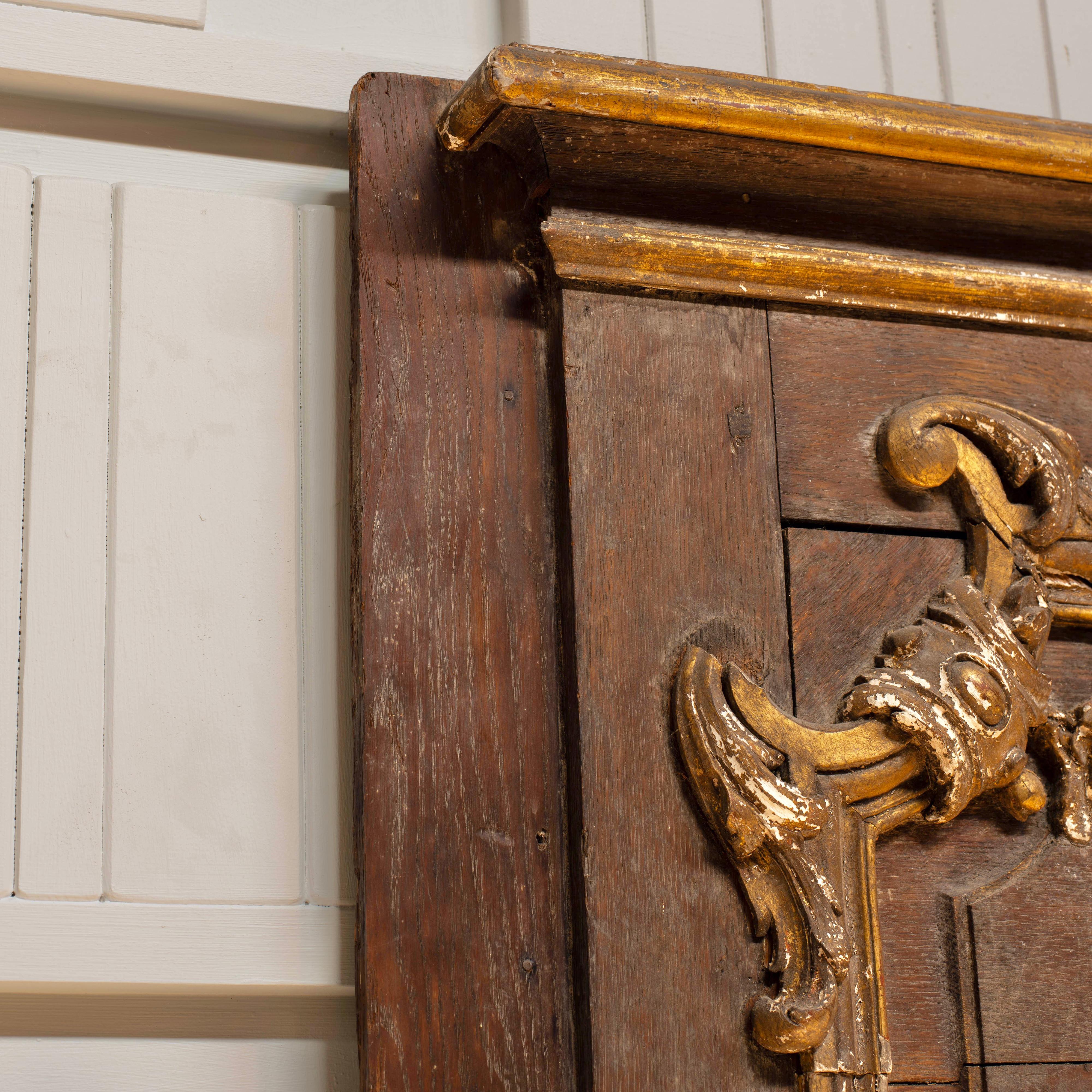 19th C. French Architectural Panel with Decorative Carving and Gold Paint In Good Condition For Sale In Kent, CT