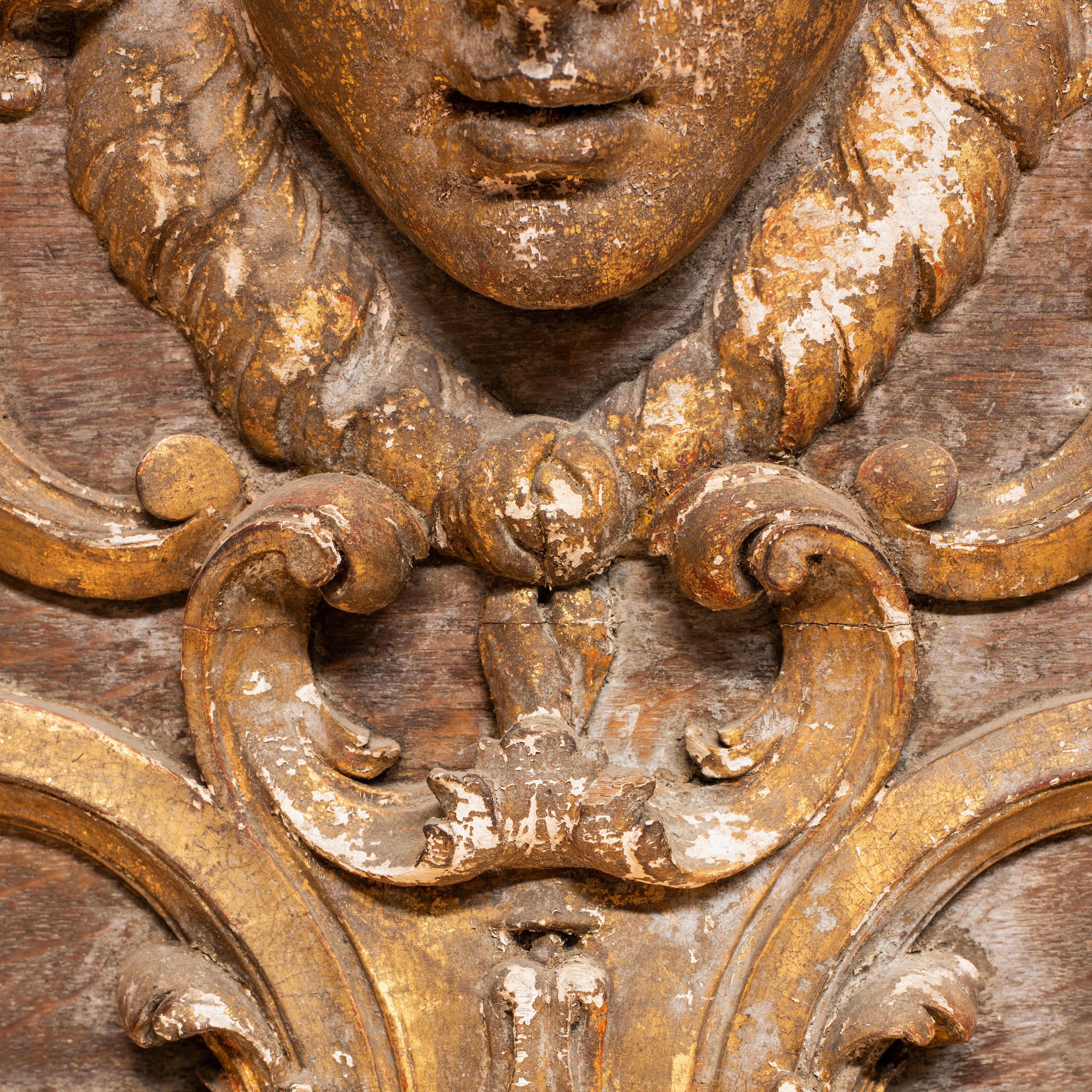 19th C. French Architectural Panel with Decorative Carving and Gold Paint For Sale 1