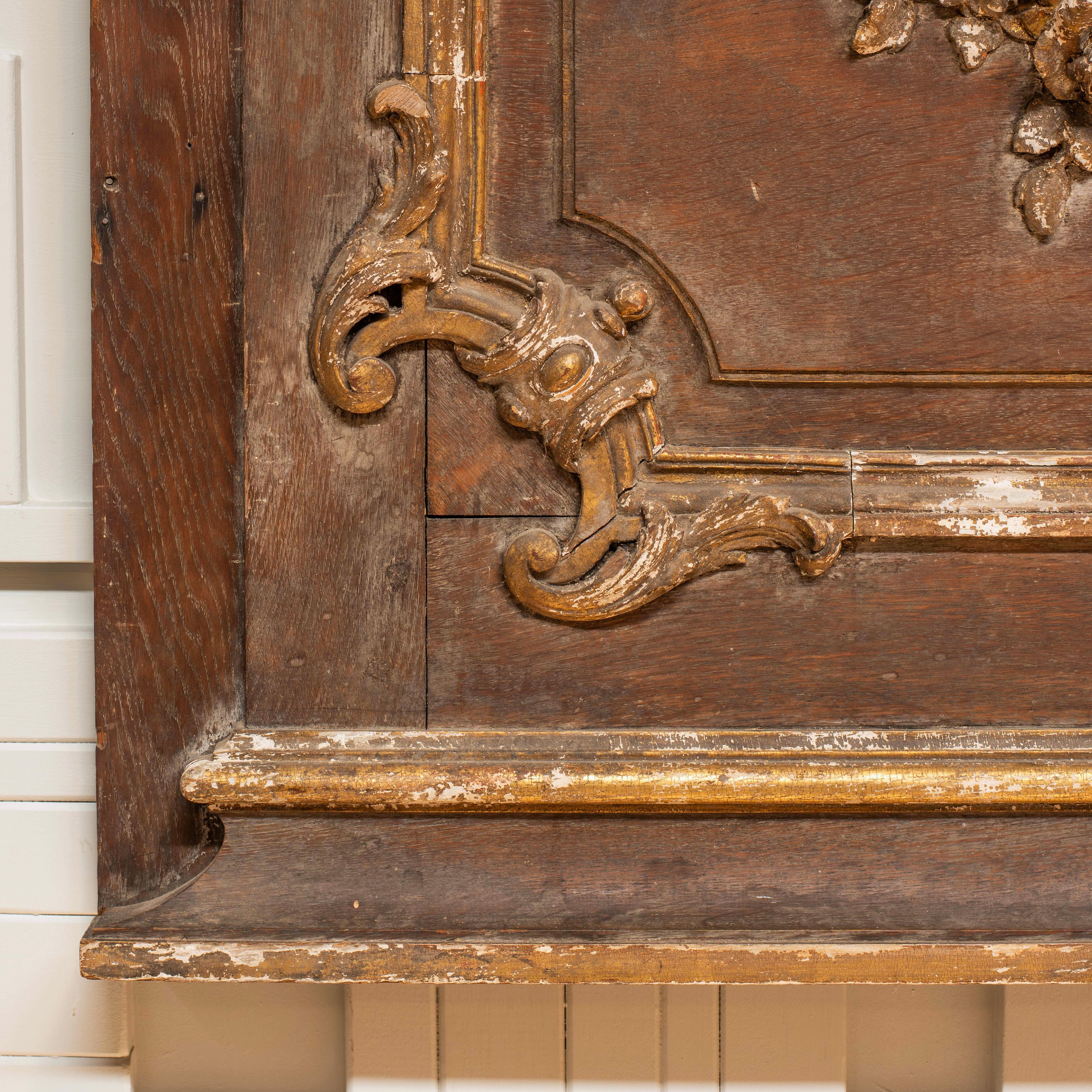19th C. French Architectural Panel with Decorative Carving and Gold Paint For Sale 2