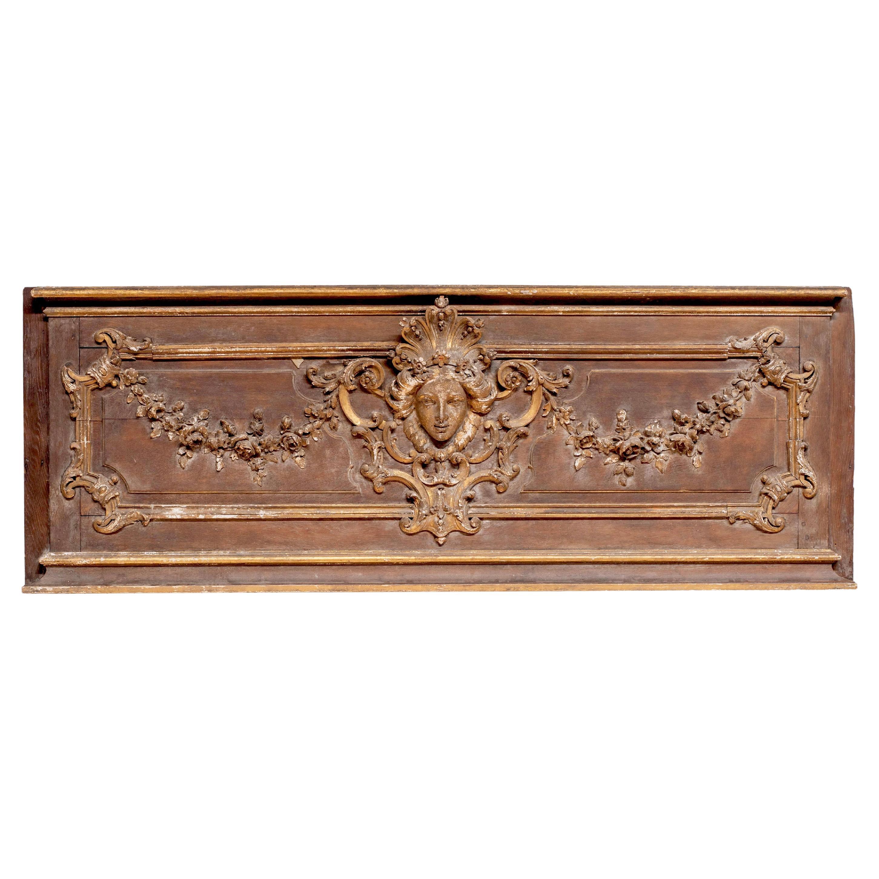 19th C. French Architectural Panel with Decorative Carving and Gold Paint