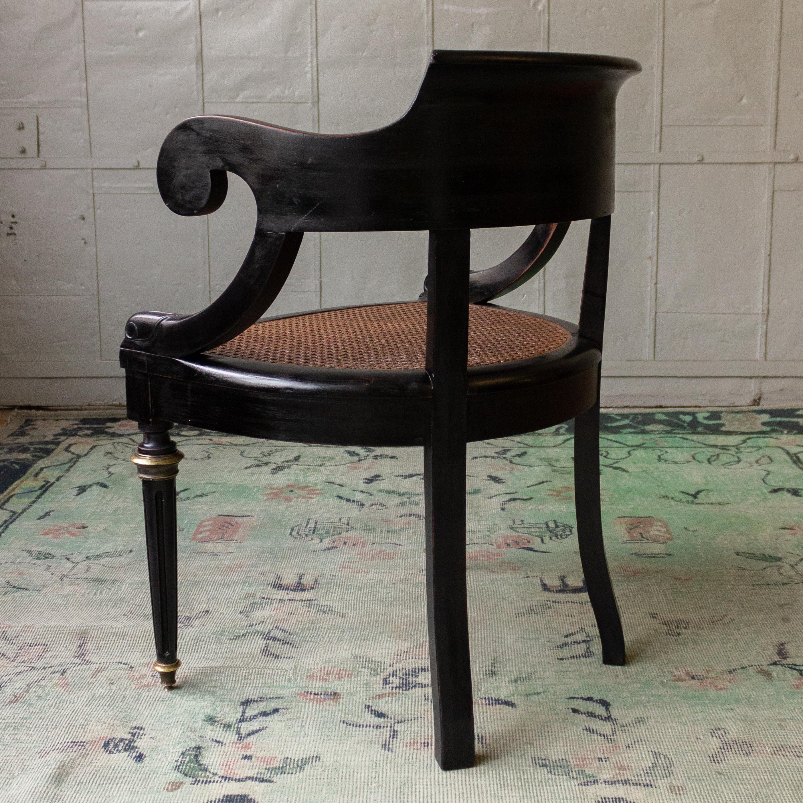 French Ebonized Desk Chair with Caned Seat 6