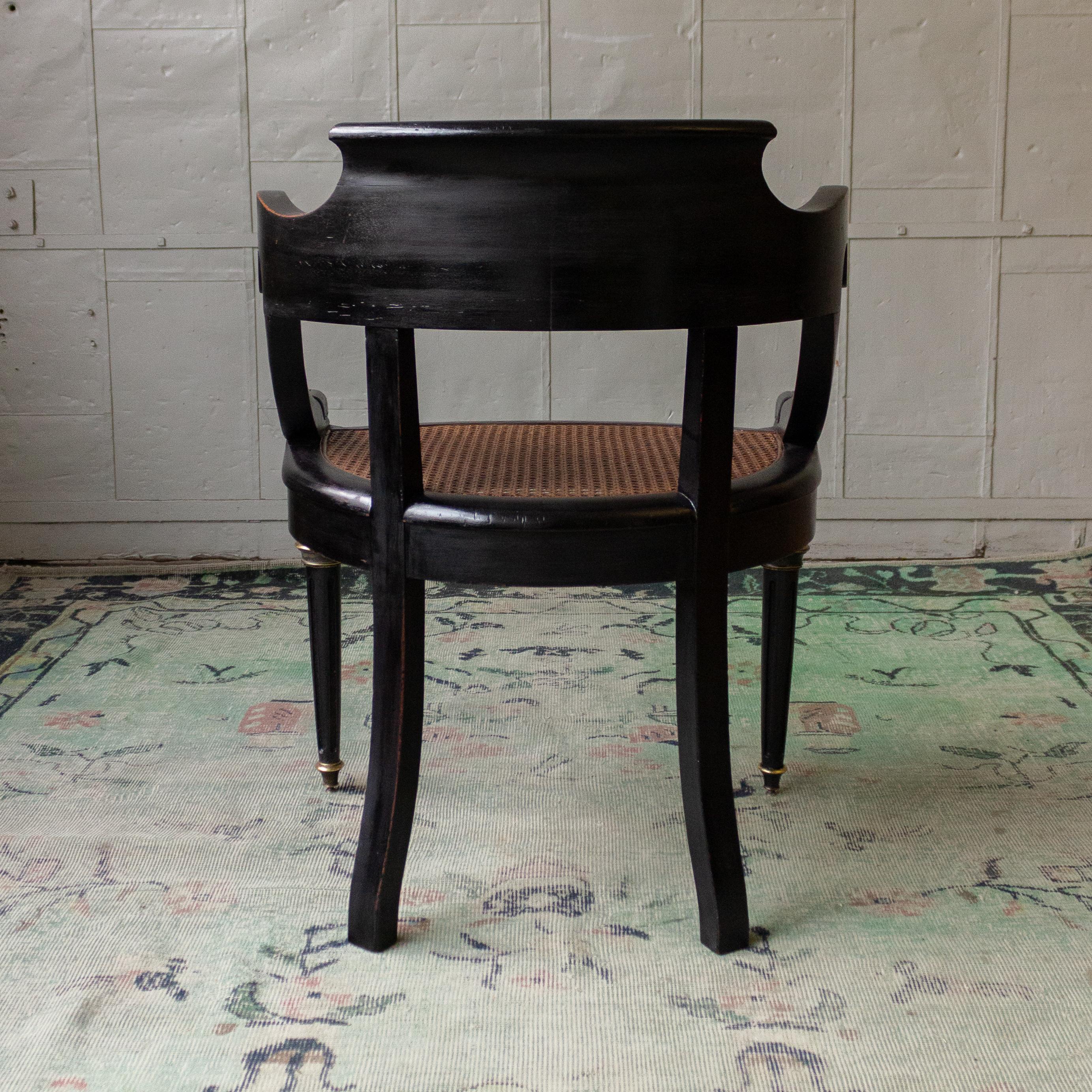 French Ebonized Desk Chair with Caned Seat 7