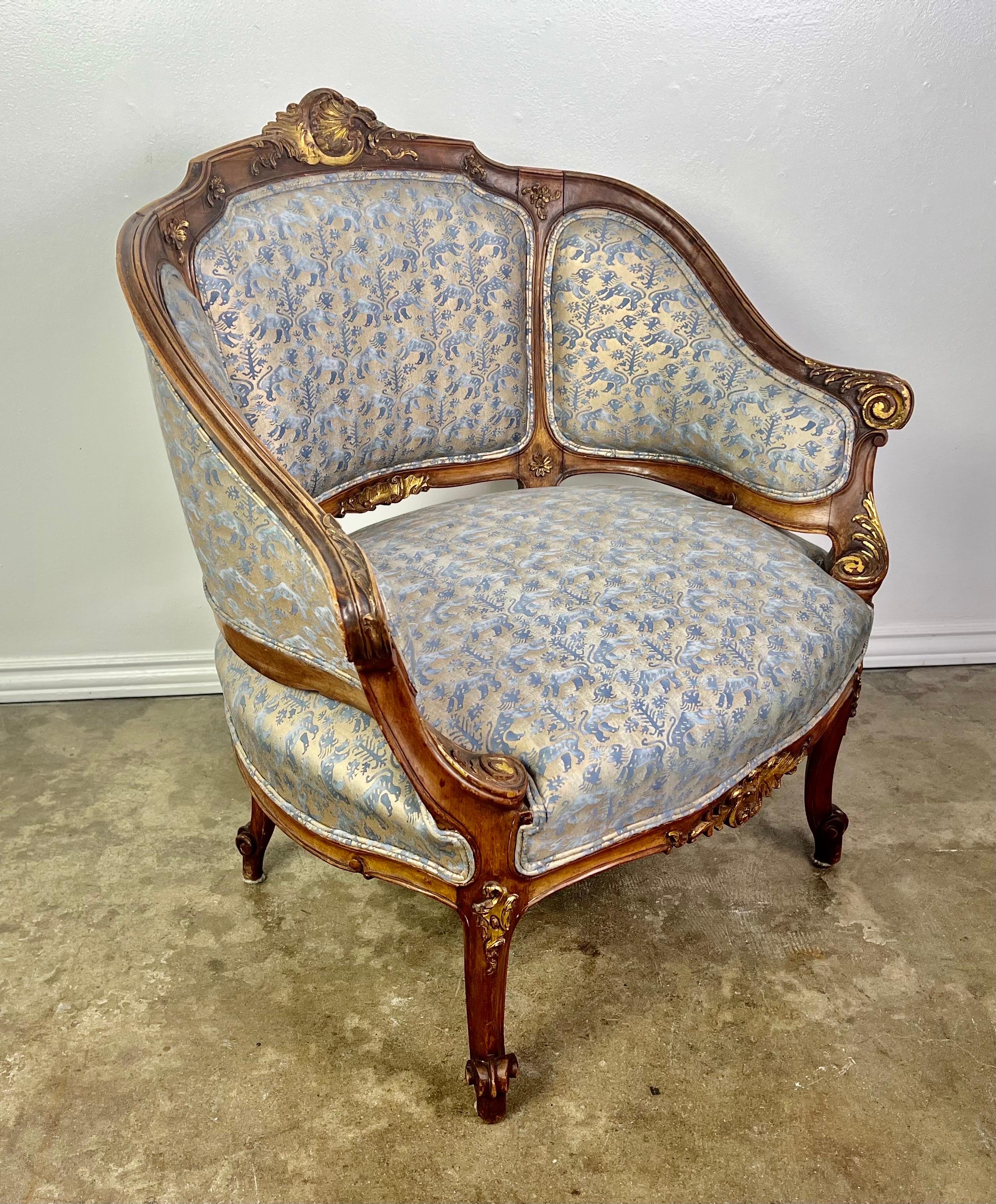 French Armchair with Fortuny Fabric, 19th Century 9